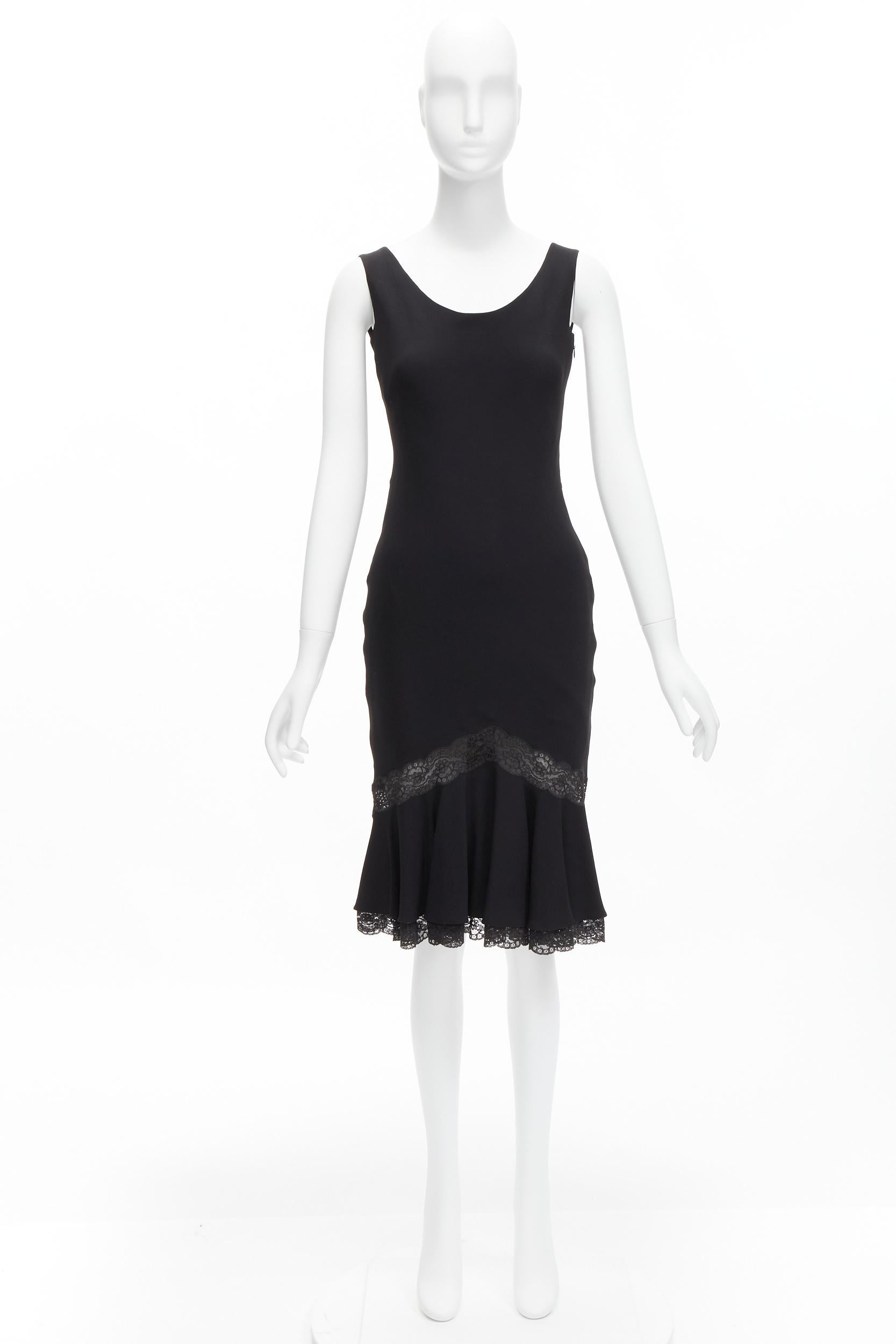 CHRISTIAN DIOR Galliano Vintage black silk bias cut lace hem dress FR36 XS 5