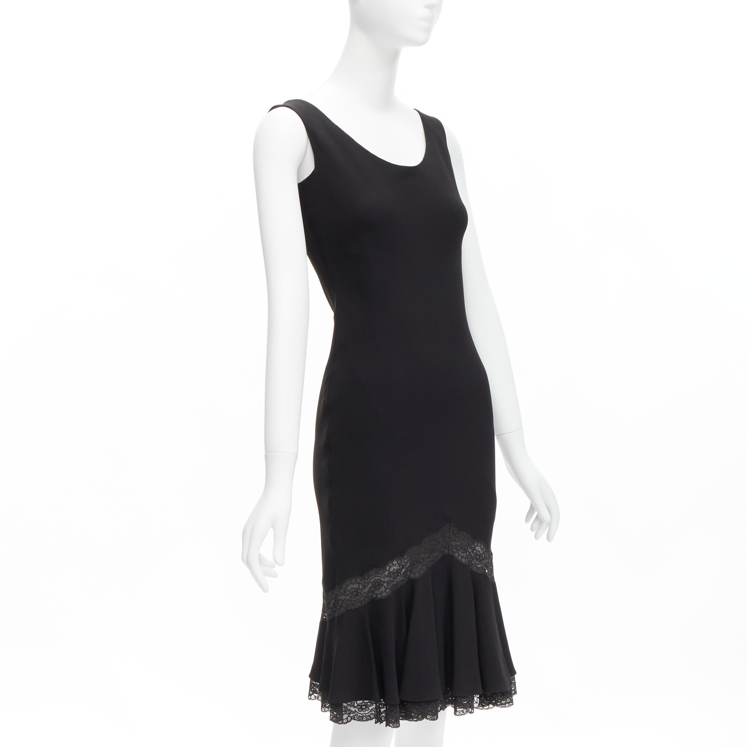 Black CHRISTIAN DIOR Galliano Vintage black silk bias cut lace hem dress FR36 XS