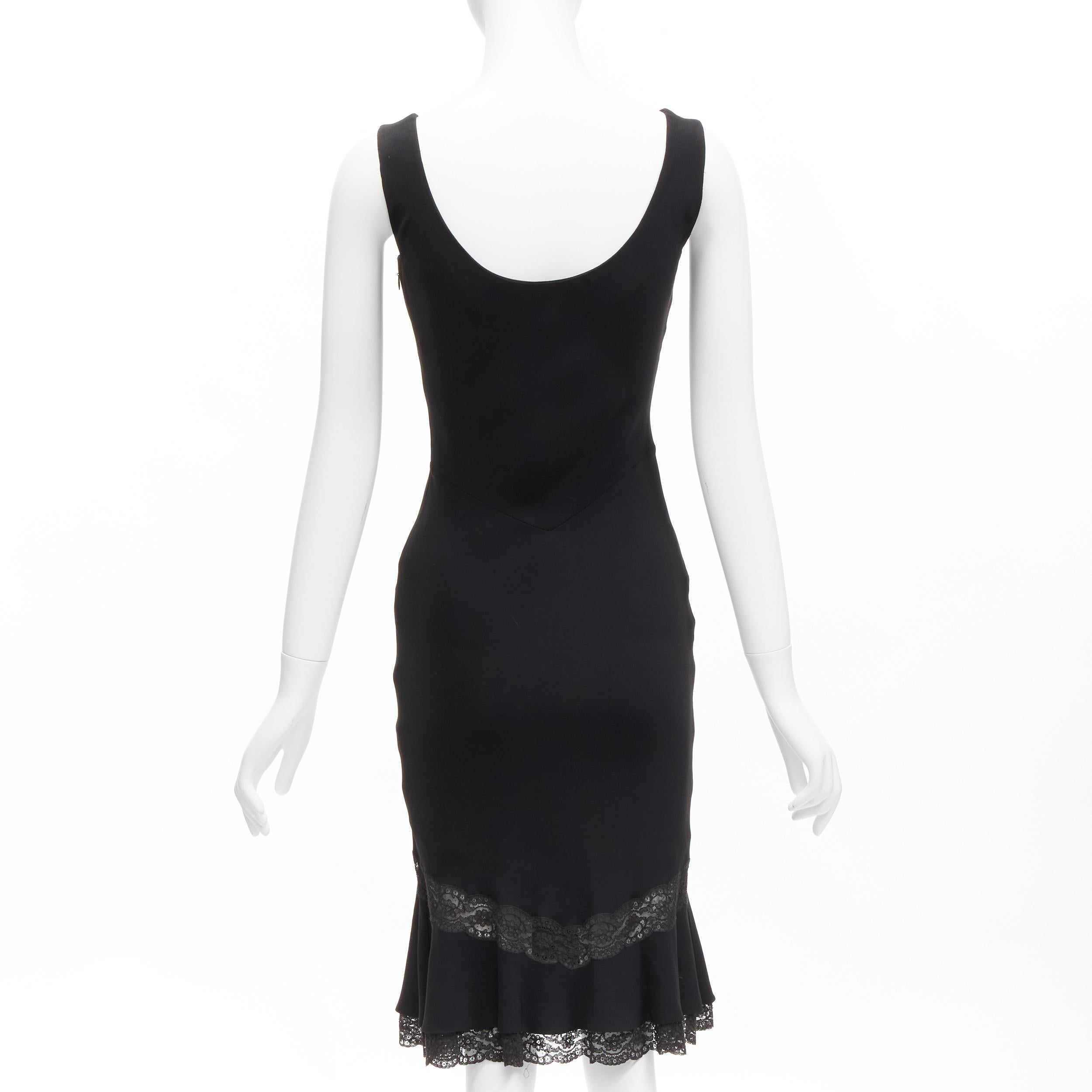 Women's CHRISTIAN DIOR Galliano Vintage black silk bias cut lace hem dress FR36 XS