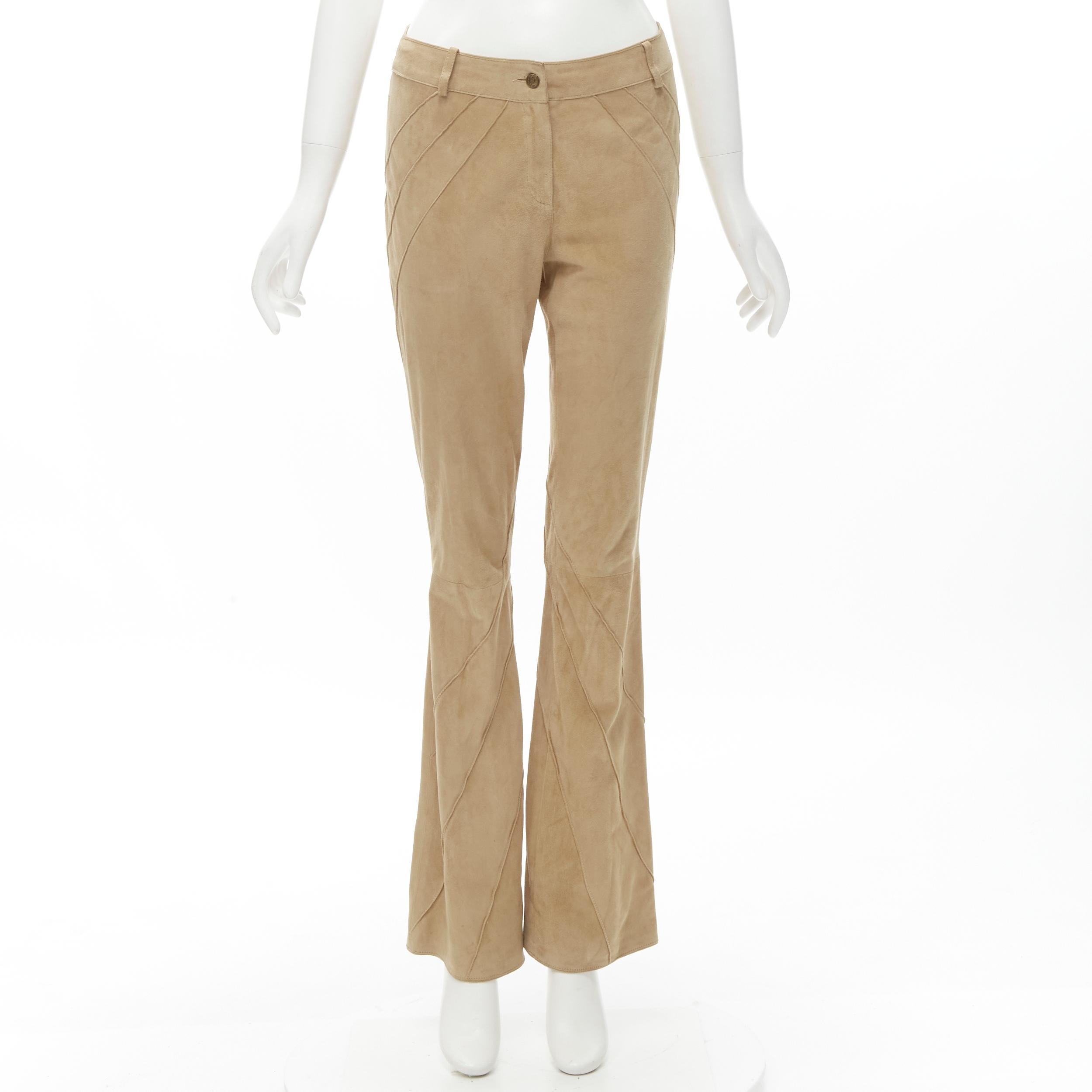 CHRISTIAN DIOR Galliano Vintage brown suede spiral dart flared pants FR36 S 6