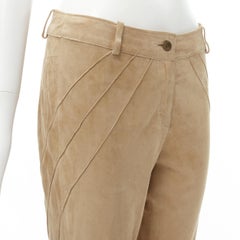 CHRISTIAN DIOR Galliano Vintage brown suede spiral dart flared pants FR36 S