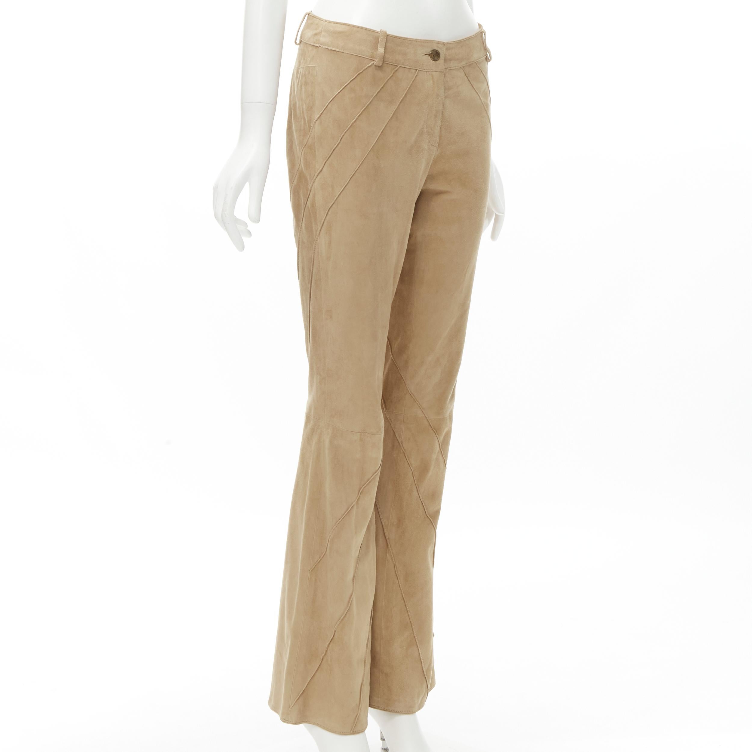 Brown CHRISTIAN DIOR Galliano Vintage brown suede spiral dart flared pants FR36 S