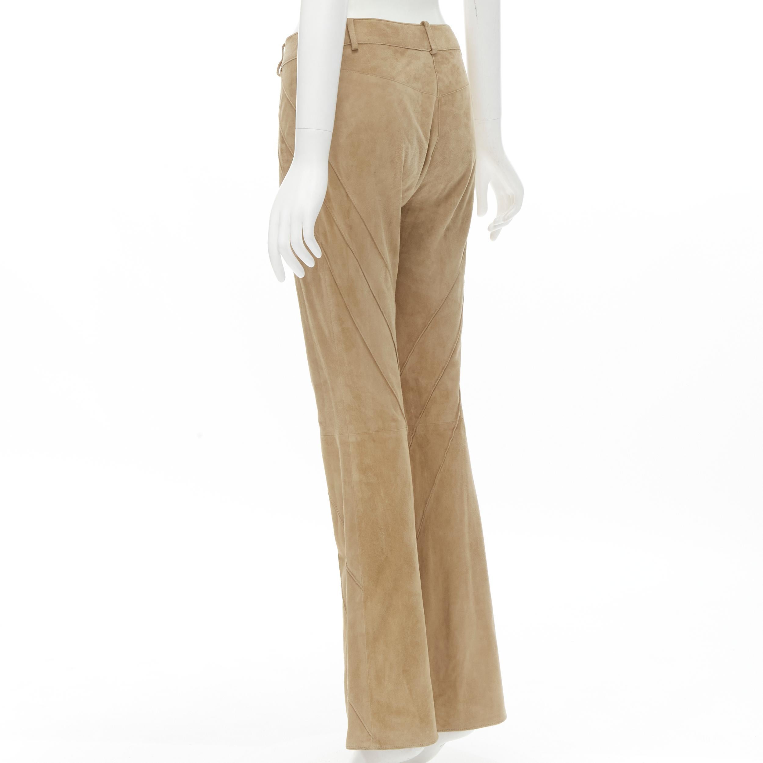 CHRISTIAN DIOR Galliano Vintage brown suede spiral dart flared pants FR36 S 1
