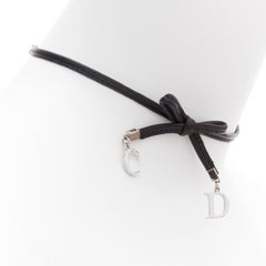 CHRISTIAN DIOR Galliano Vintage CD logo leather bow punk choker necklace