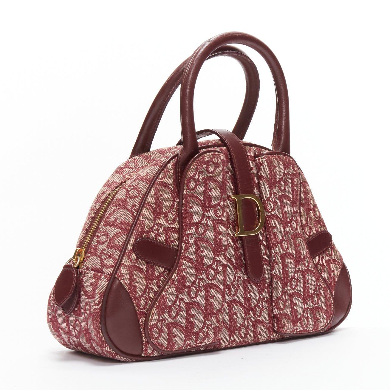 Brown CHRISTIAN DIOR Galliano Vintage Double Saddle Trotter red monogram bag