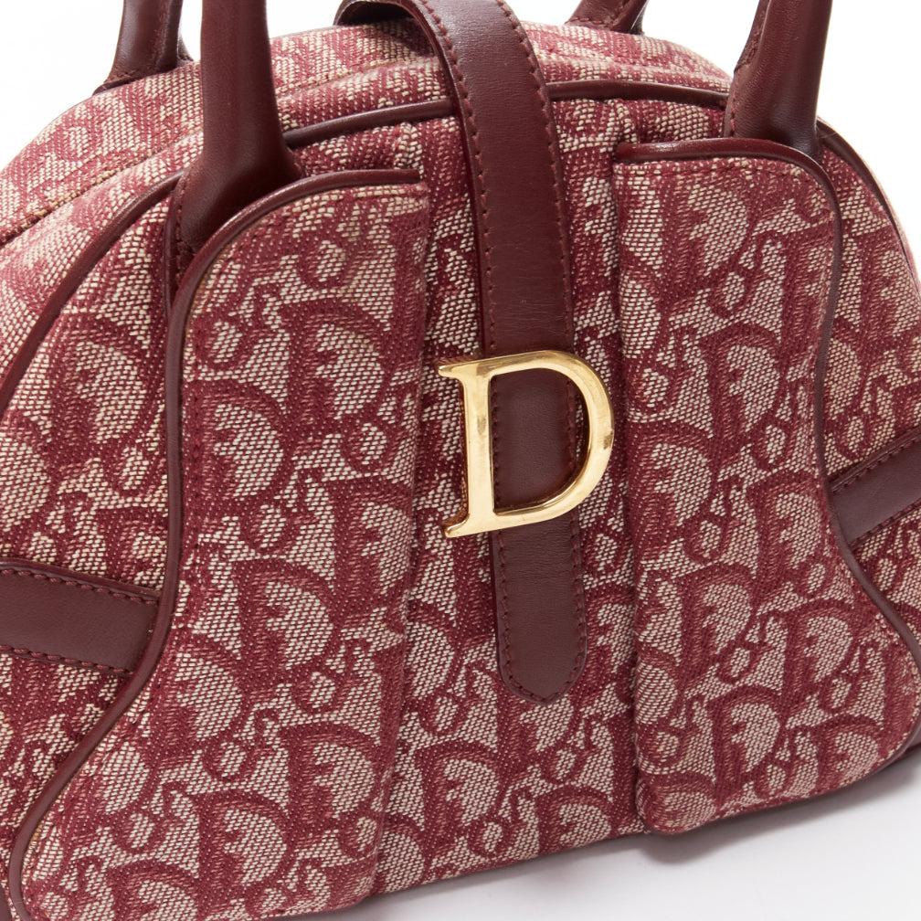 CHRISTIAN DIOR Galliano Vintage Double Saddle Trotter red monogram bag For Sale 2