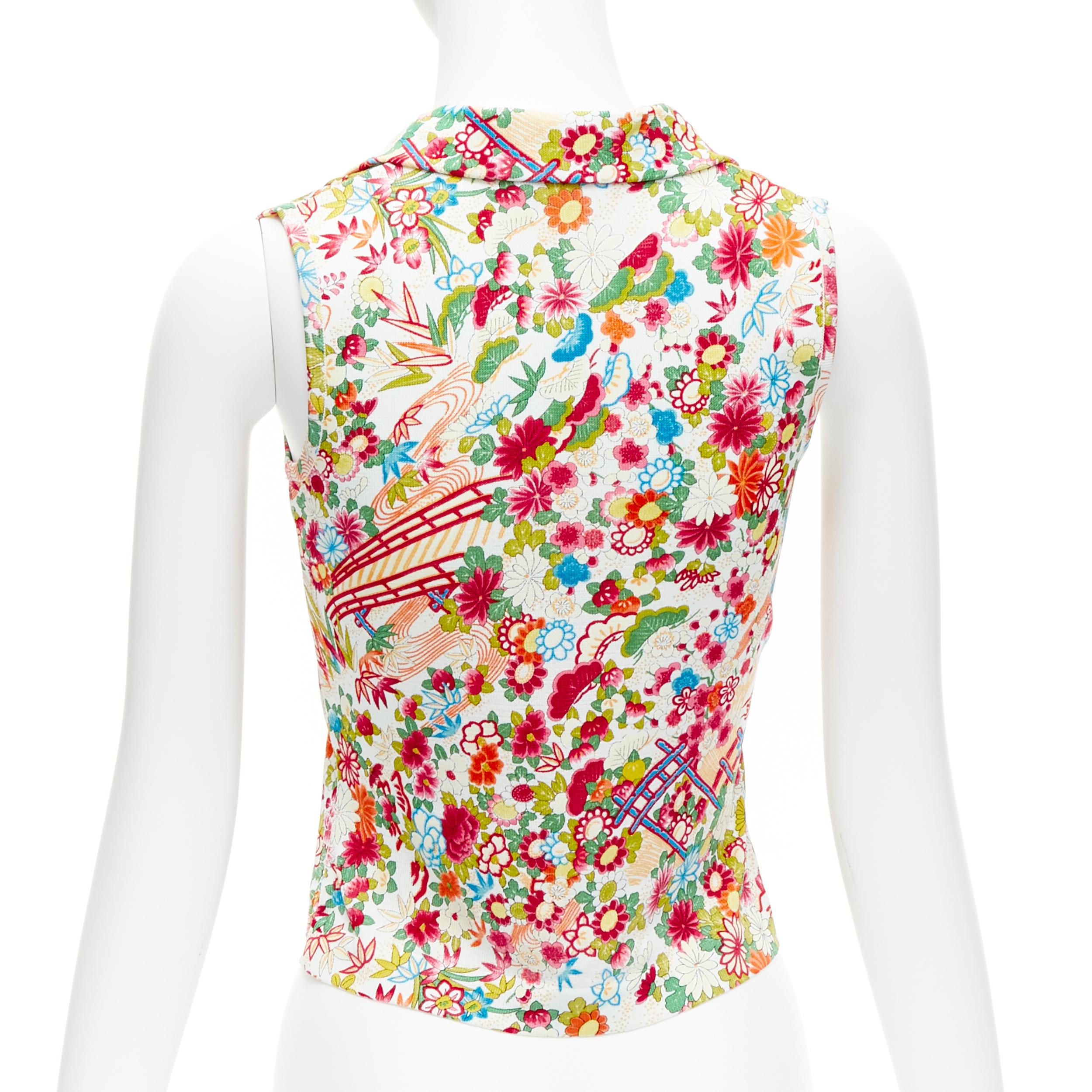 CHRISTIAN DIOR Galliano Vintage floral bridge print cropped top FR38 M In Excellent Condition For Sale In Hong Kong, NT