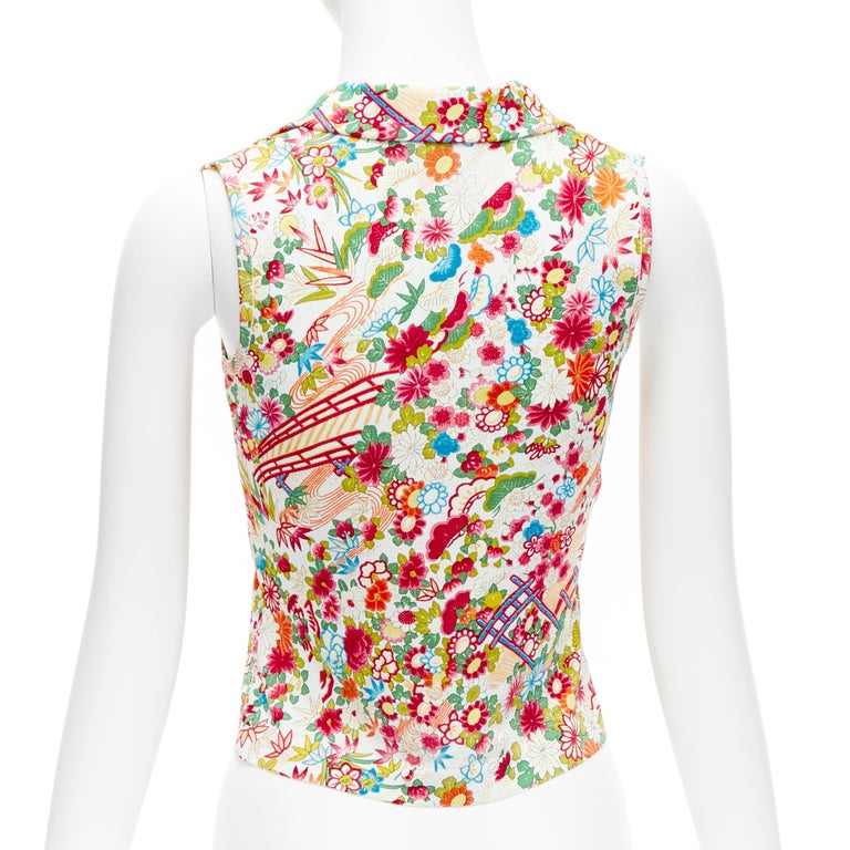 Dior Nylon Archive Galliano-era BLUE FLOWER mesh tank top camisole tops Blue multicolor F38