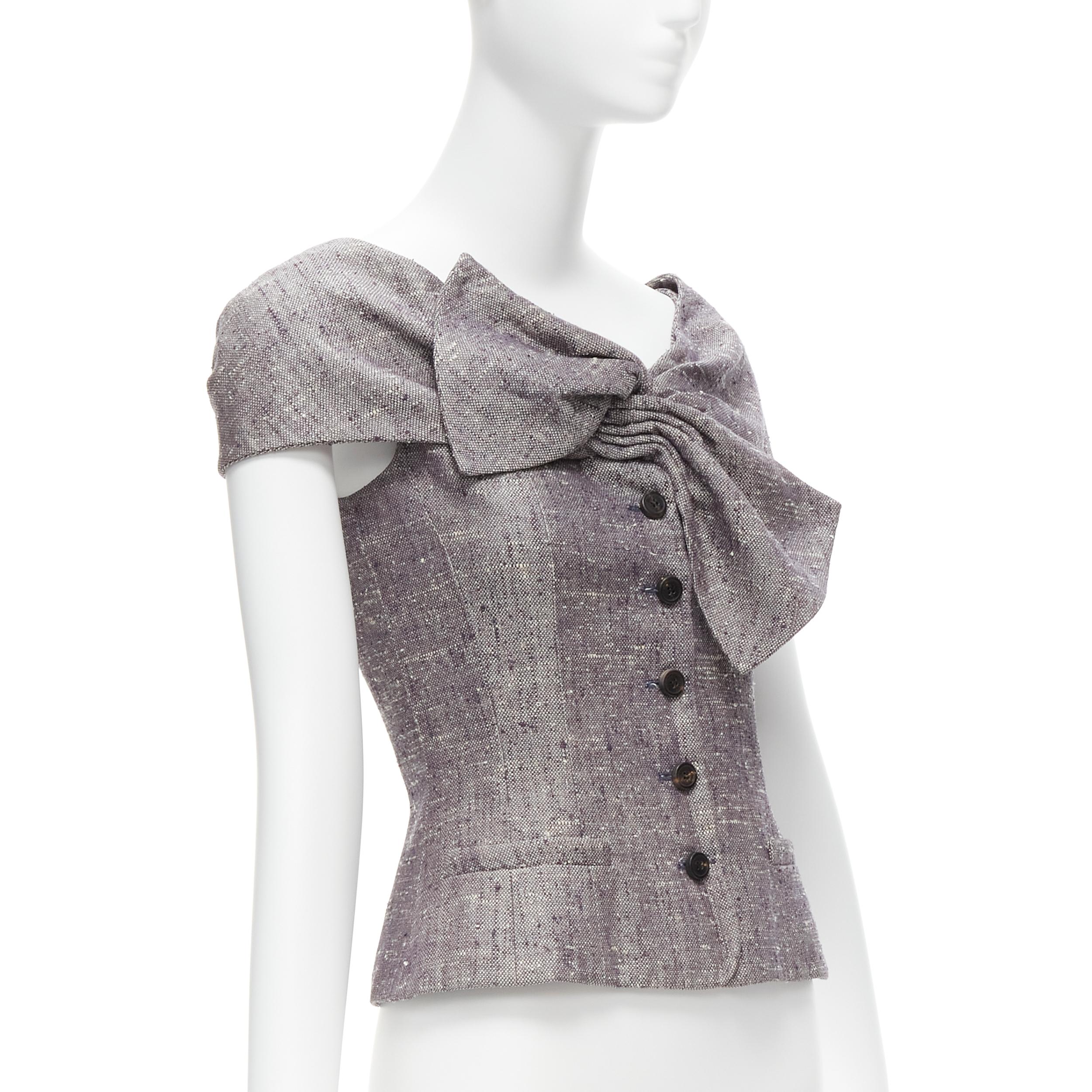 CHRISTIAN DIOR Galliano Vintage grey boucle bow detail fitted jacket FR34 XS In Excellent Condition In Hong Kong, NT