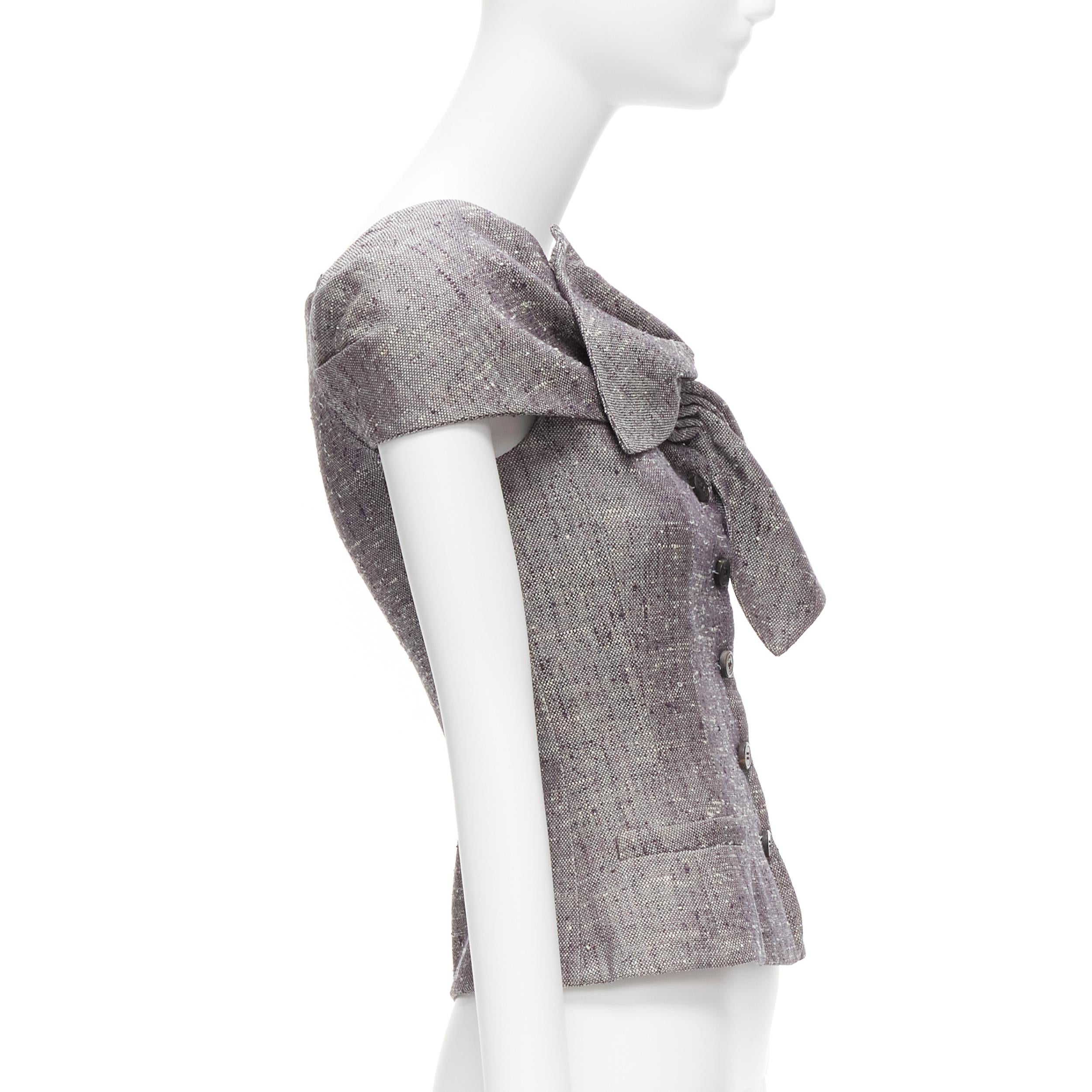 Women's CHRISTIAN DIOR Galliano Vintage grey boucle bow detail fitted jacket FR34 XS