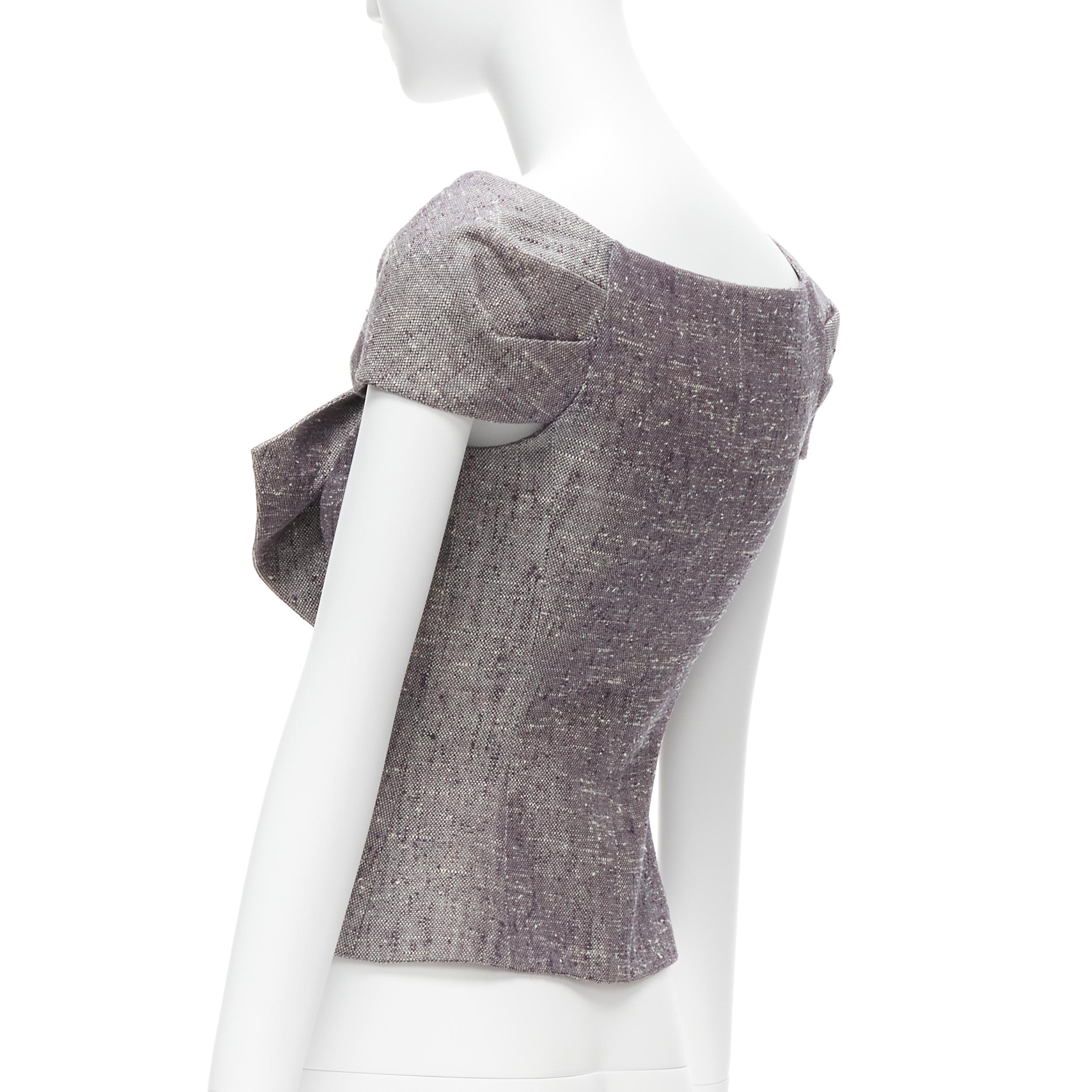 CHRISTIAN DIOR Galliano Vintage grey boucle bow detail fitted jacket FR34 XS 2