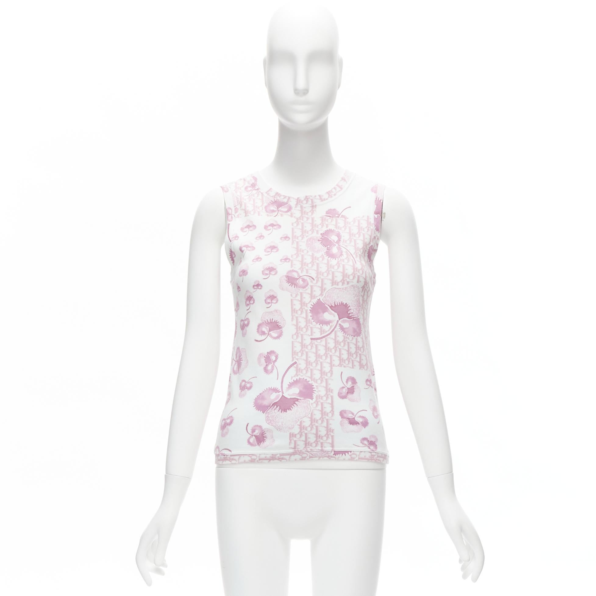 CHRISTIAN DIOR Galliano Vintage pink CD trotter monogram blossom tank top FR38 M 5