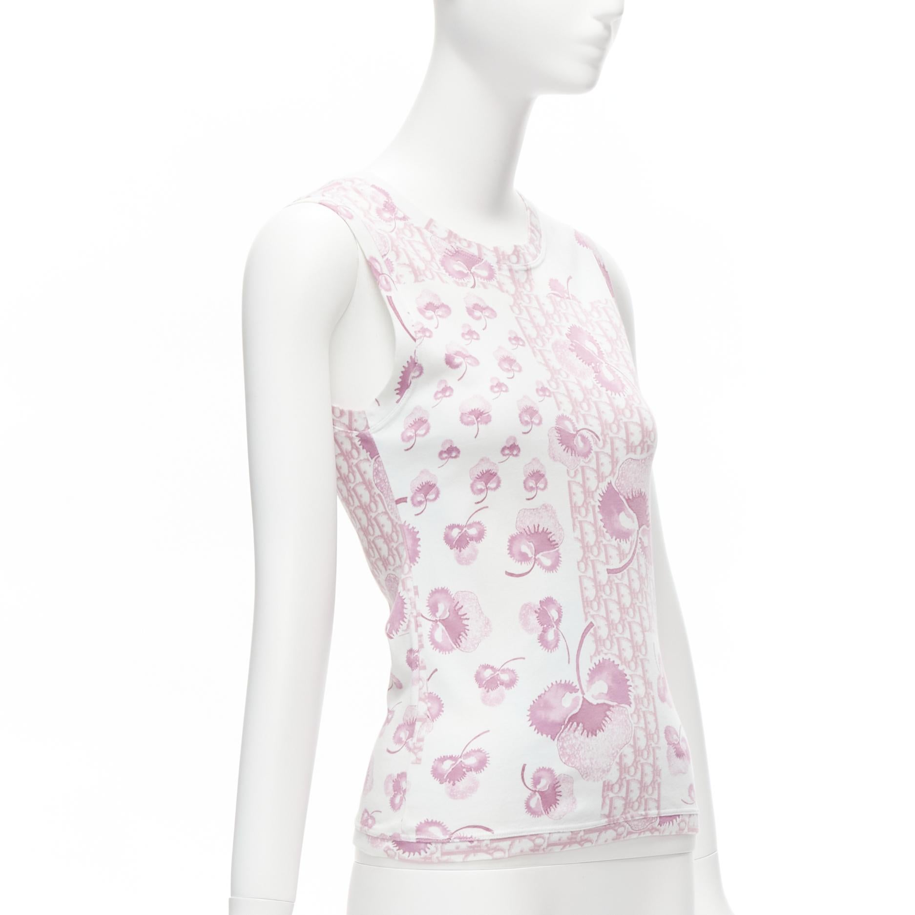 Gray CHRISTIAN DIOR Galliano Vintage pink CD trotter monogram blossom tank top FR38 M