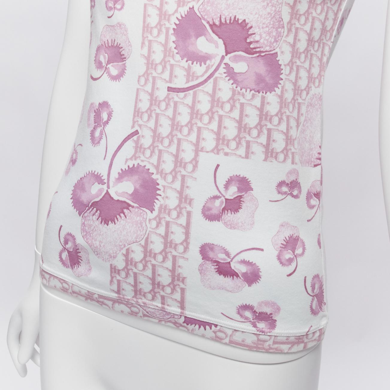 CHRISTIAN DIOR Galliano Vintage pink CD trotter monogram blossom tank top FR38 M 2