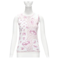 CHRISTIAN DIOR Galliano Vintage pink CD trotter monogram blossom tank top FR38 M