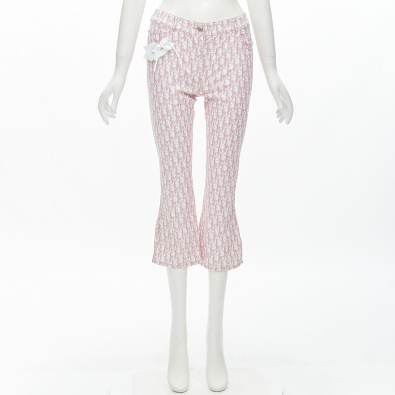 CHRISTIAN DIOR Galliano Y2K pink monogram crystal flared cropped pants FR36 S 5