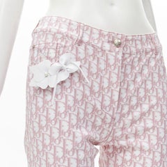 CHRISTIAN DIOR Galliano Y2K pink monogram crystal flared cropped pants FR36 S