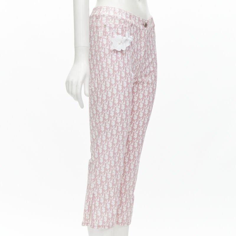 Gray CHRISTIAN DIOR Galliano Y2K pink monogram crystal flared cropped pants FR36 S