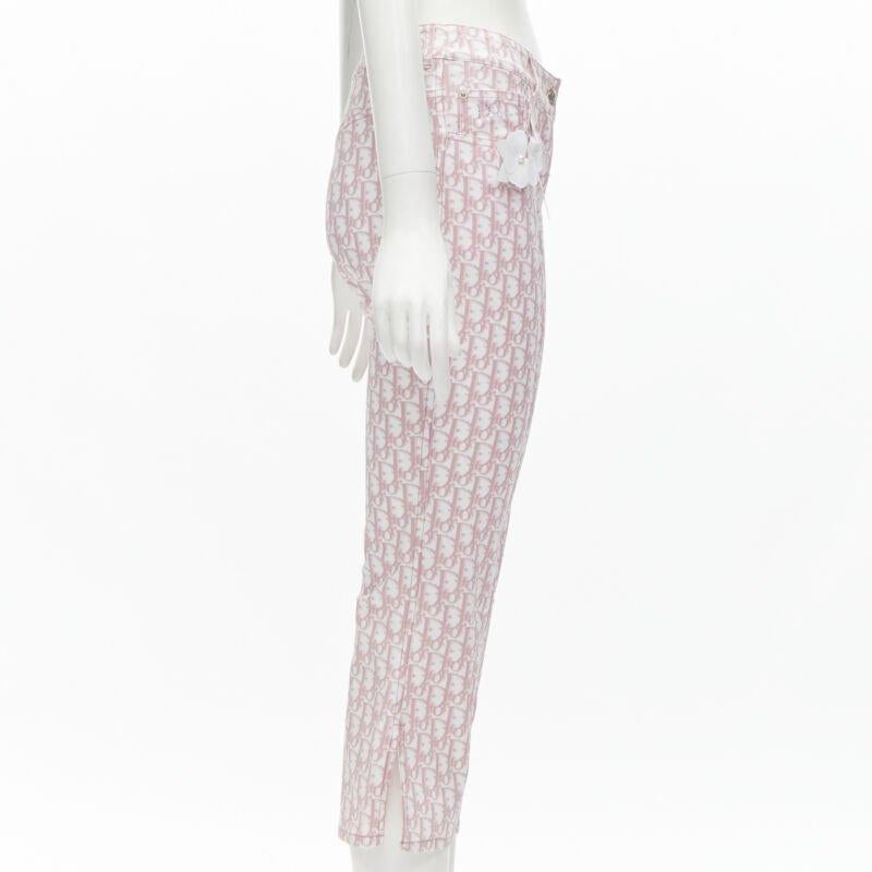 CHRISTIAN DIOR Galliano Y2K pink monogram crystal flared cropped pants FR36 S In Excellent Condition In Hong Kong, NT