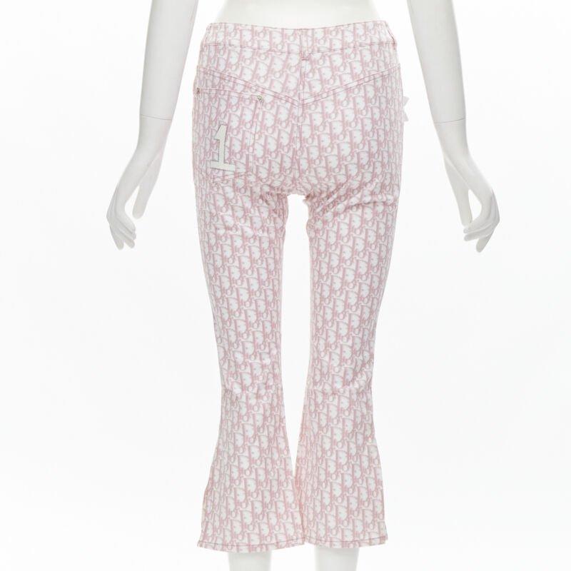 Women's CHRISTIAN DIOR Galliano Y2K pink monogram crystal flared cropped pants FR36 S