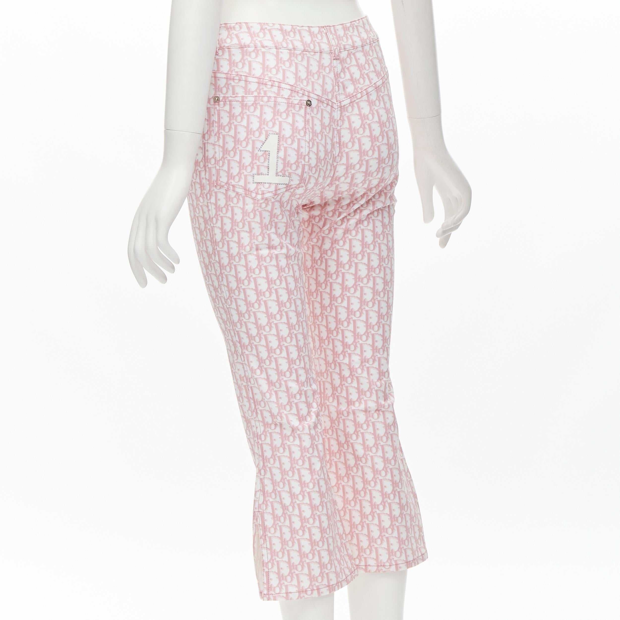 CHRISTIAN DIOR Galliano Y2K pink monogram crystal flared cropped pants FR36 S In Excellent Condition For Sale In Hong Kong, NT