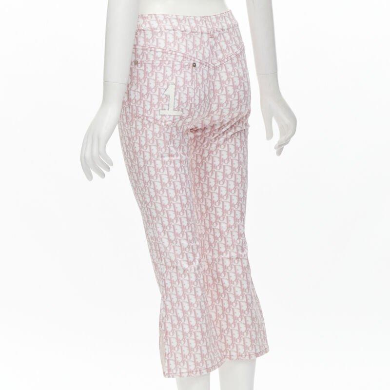 CHRISTIAN DIOR Galliano Y2K pink monogram crystal flared cropped pants FR36 S 1
