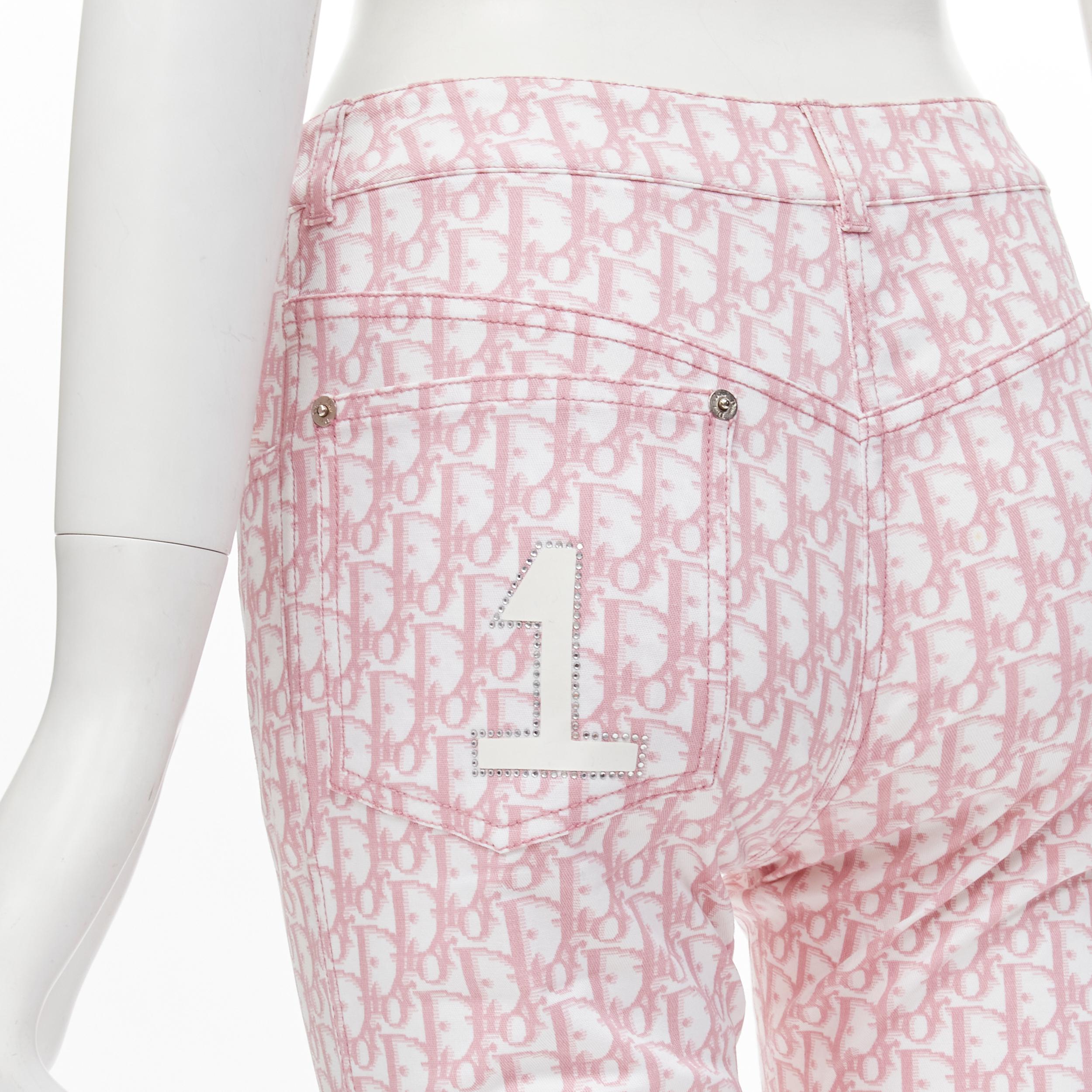 Women's CHRISTIAN DIOR Galliano Y2K pink monogram crystal flared cropped pants FR36 S For Sale