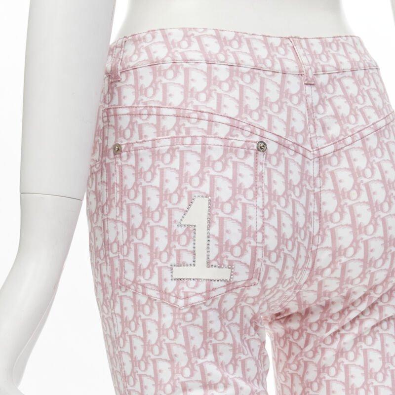 CHRISTIAN DIOR Galliano Y2K pink monogram crystal flared cropped pants FR36 S 2