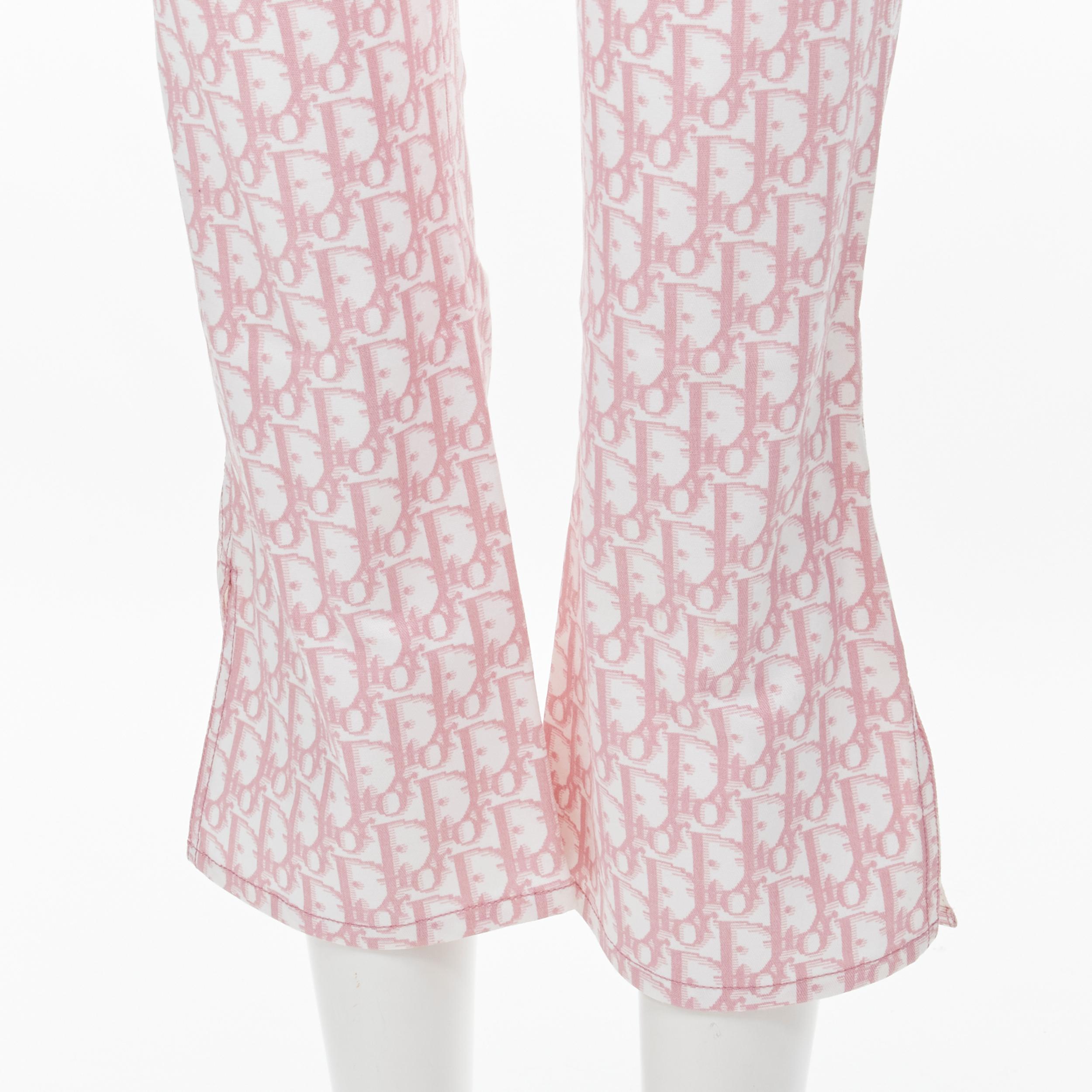 CHRISTIAN DIOR Galliano Y2K pink monogram crystal flared cropped pants FR36 S For Sale 1