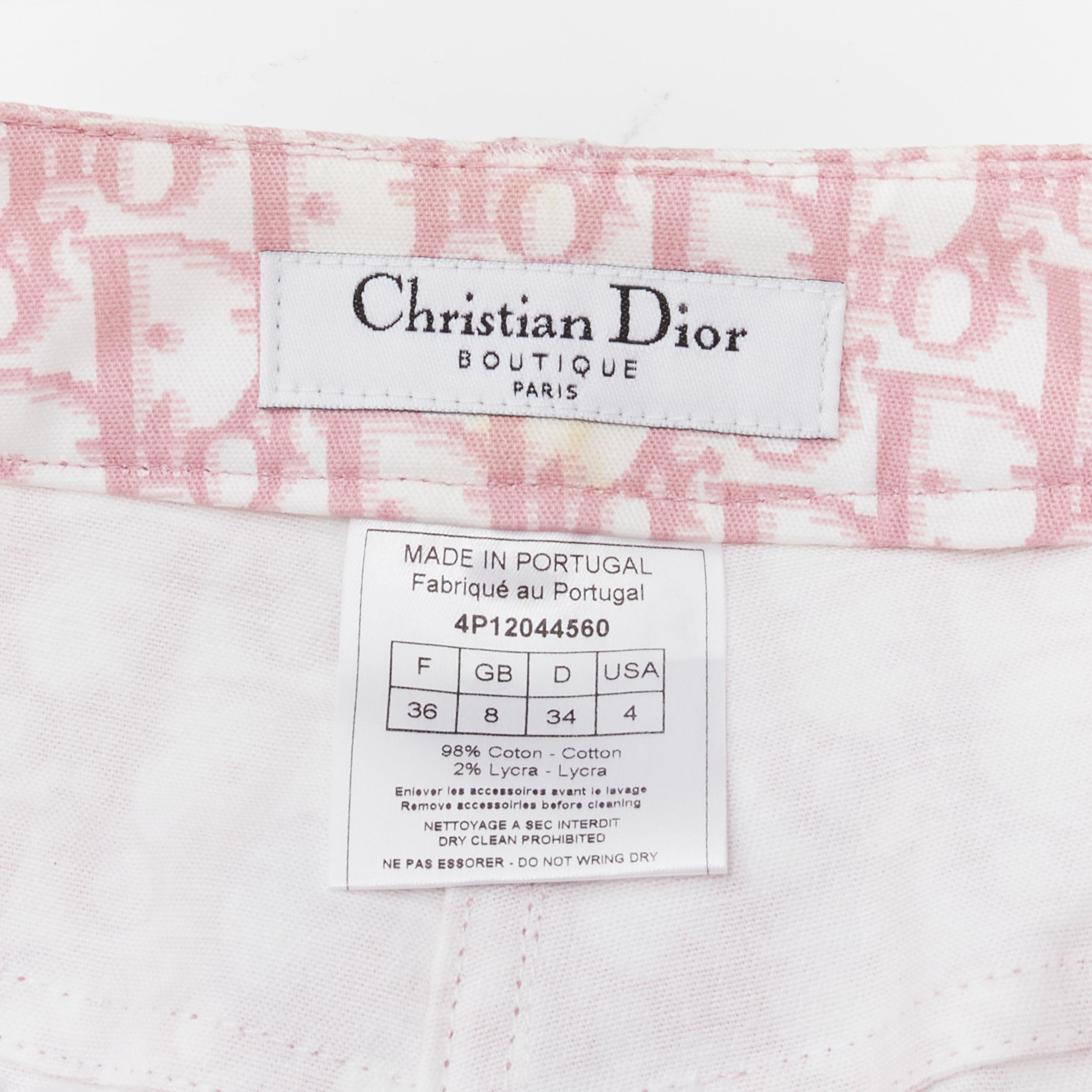 CHRISTIAN DIOR Galliano Y2K pink monogram crystal flared cropped pants FR36 S For Sale 2