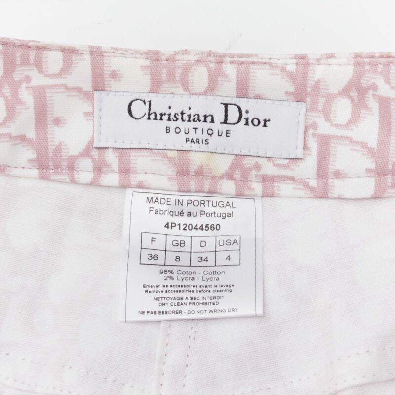 CHRISTIAN DIOR Galliano Y2K pink monogram crystal flared cropped pants FR36 S 4