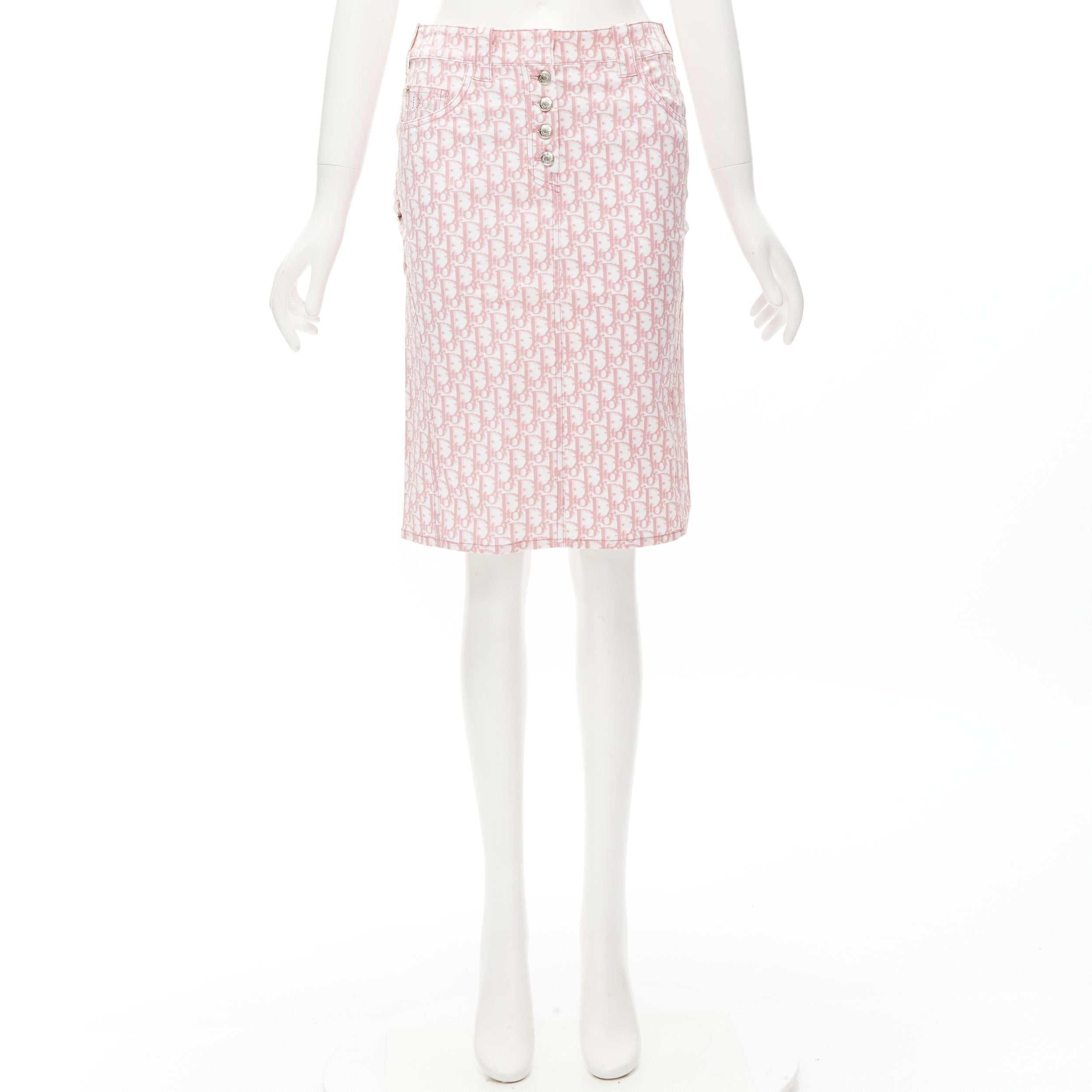 CHRISTIAN DIOR Galliano Y2K pink Oblique monogram crystal blossom skirt FR36 S 3