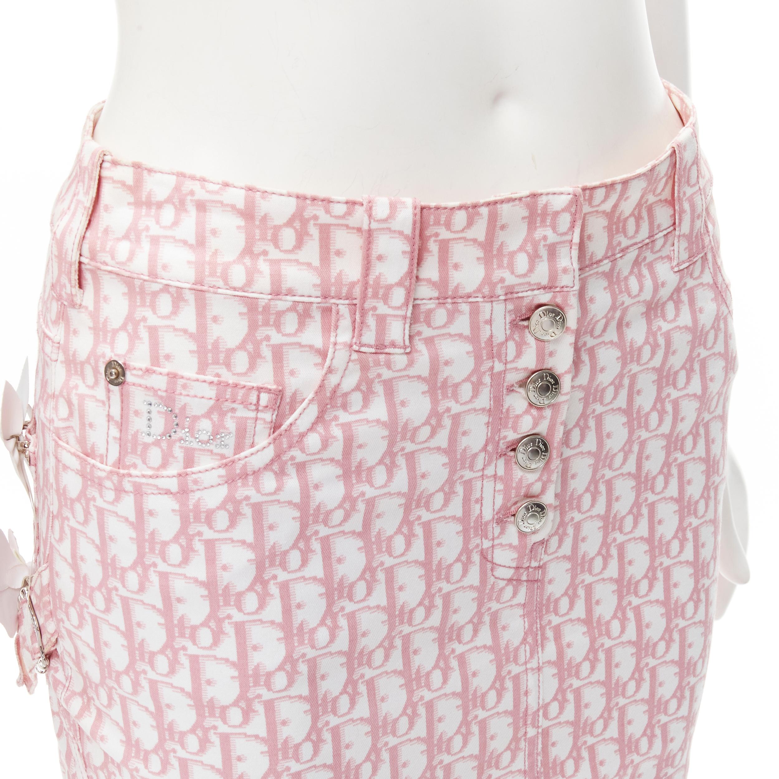 Women's CHRISTIAN DIOR Galliano Y2K pink Oblique monogram crystal blossom skirt FR36 S