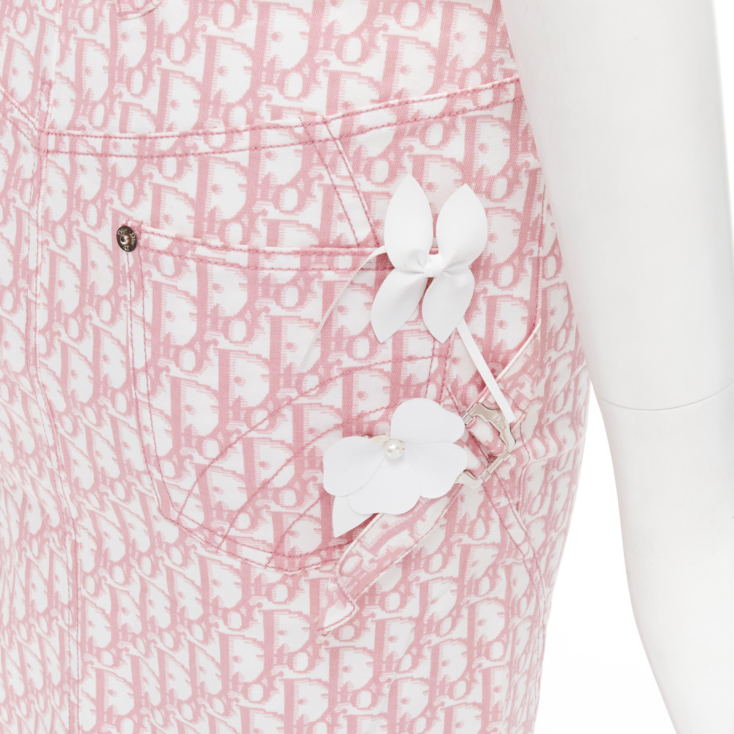 CHRISTIAN DIOR Galliano Y2K pink Oblique monogram crystal blossom skirt FR36 S 1