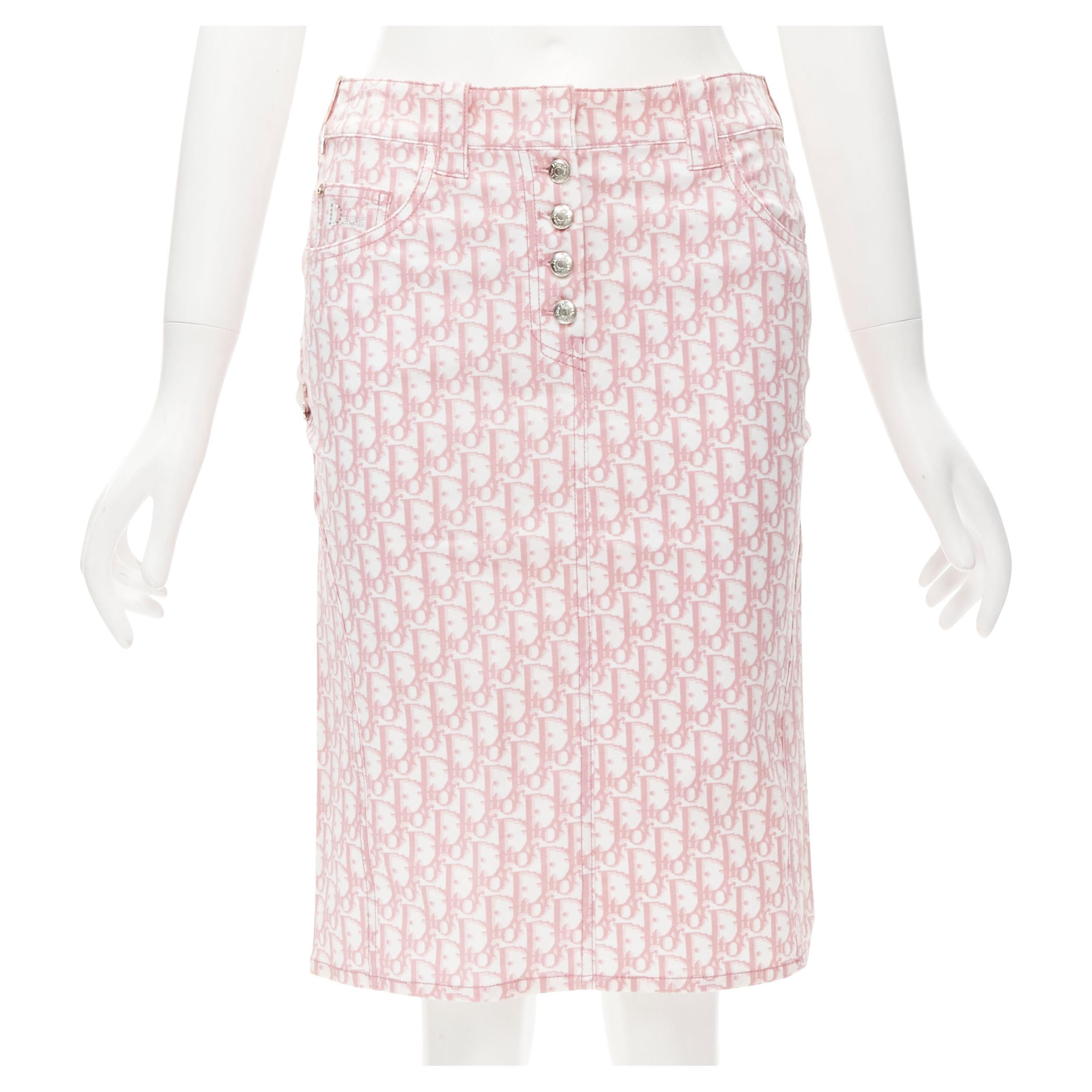 CHRISTIAN DIOR Galliano Y2K pink Oblique monogram crystal blossom skirt FR36 S