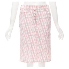 CHRISTIAN DIOR Galliano Y2K pink Oblique monogram crystal blossom skirt FR36 S