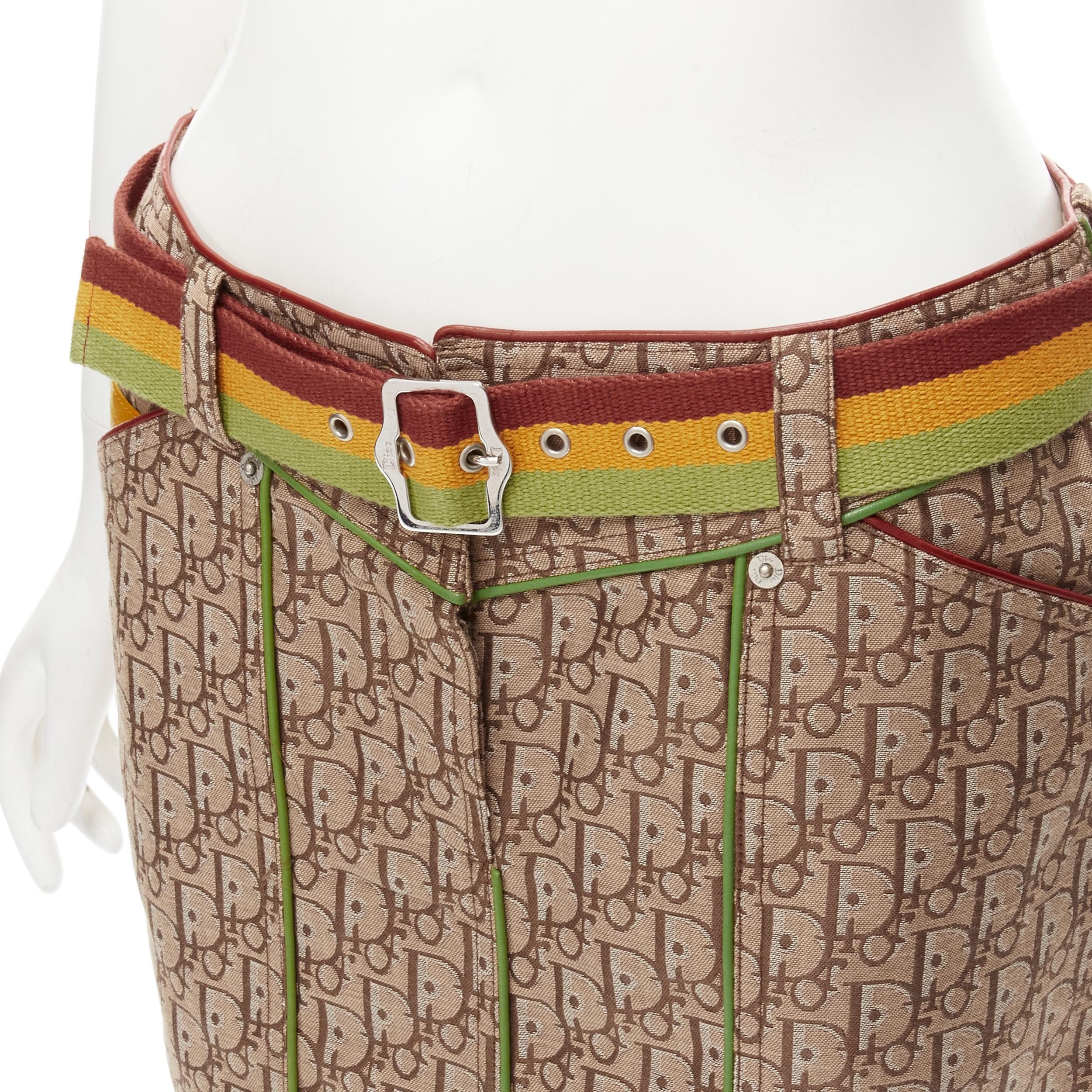 Women's CHRISTIAN DIOR Galliano Y2K Rasta belted leather trim monogram mini skirt  XS