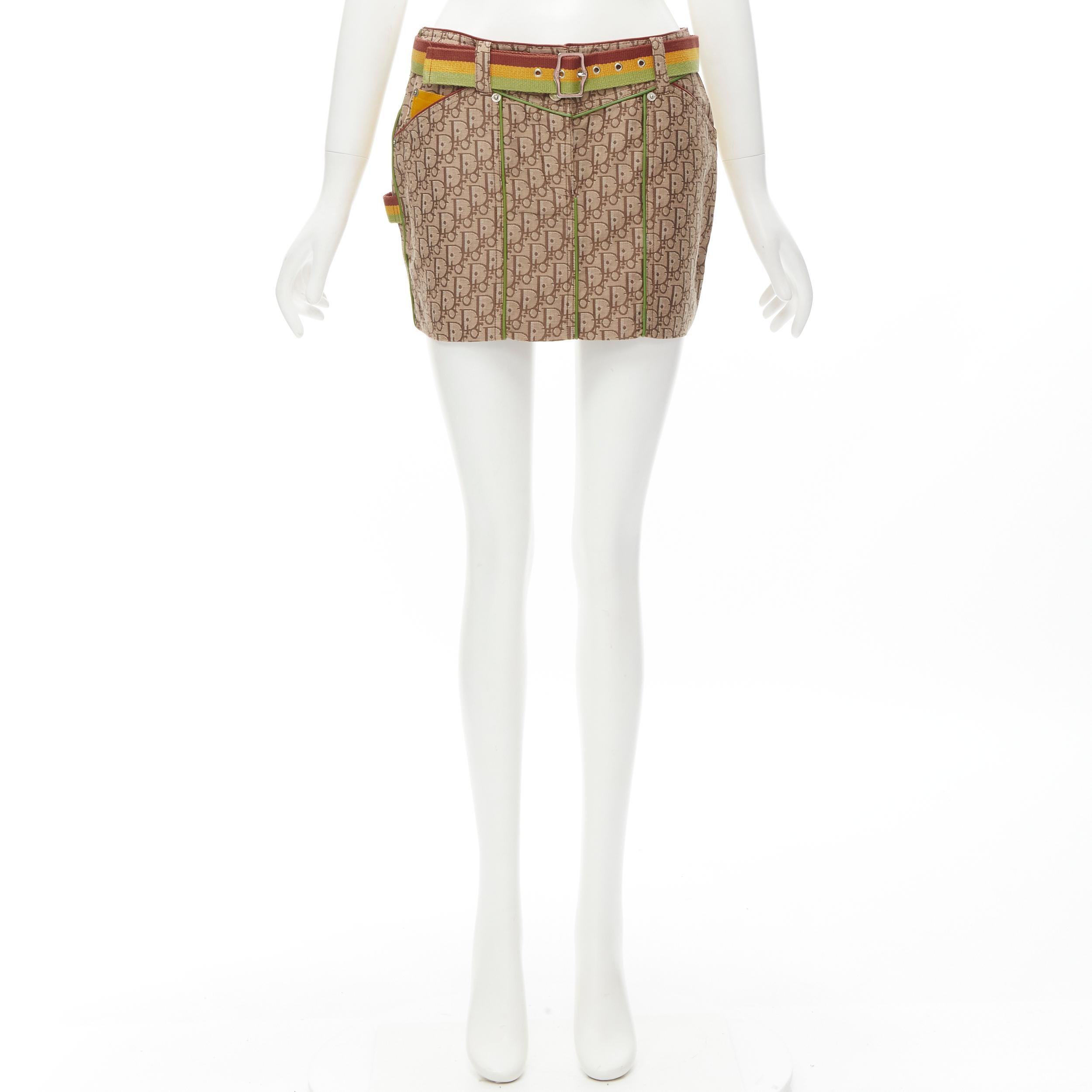 CHRISTIAN DIOR Galliano Y2K Rasta belted leather trim monogram mini skirt  XS 2