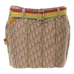 CHRISTIAN DIOR Galliano Y2K Rasta belted leather trim monogram mini skirt XS