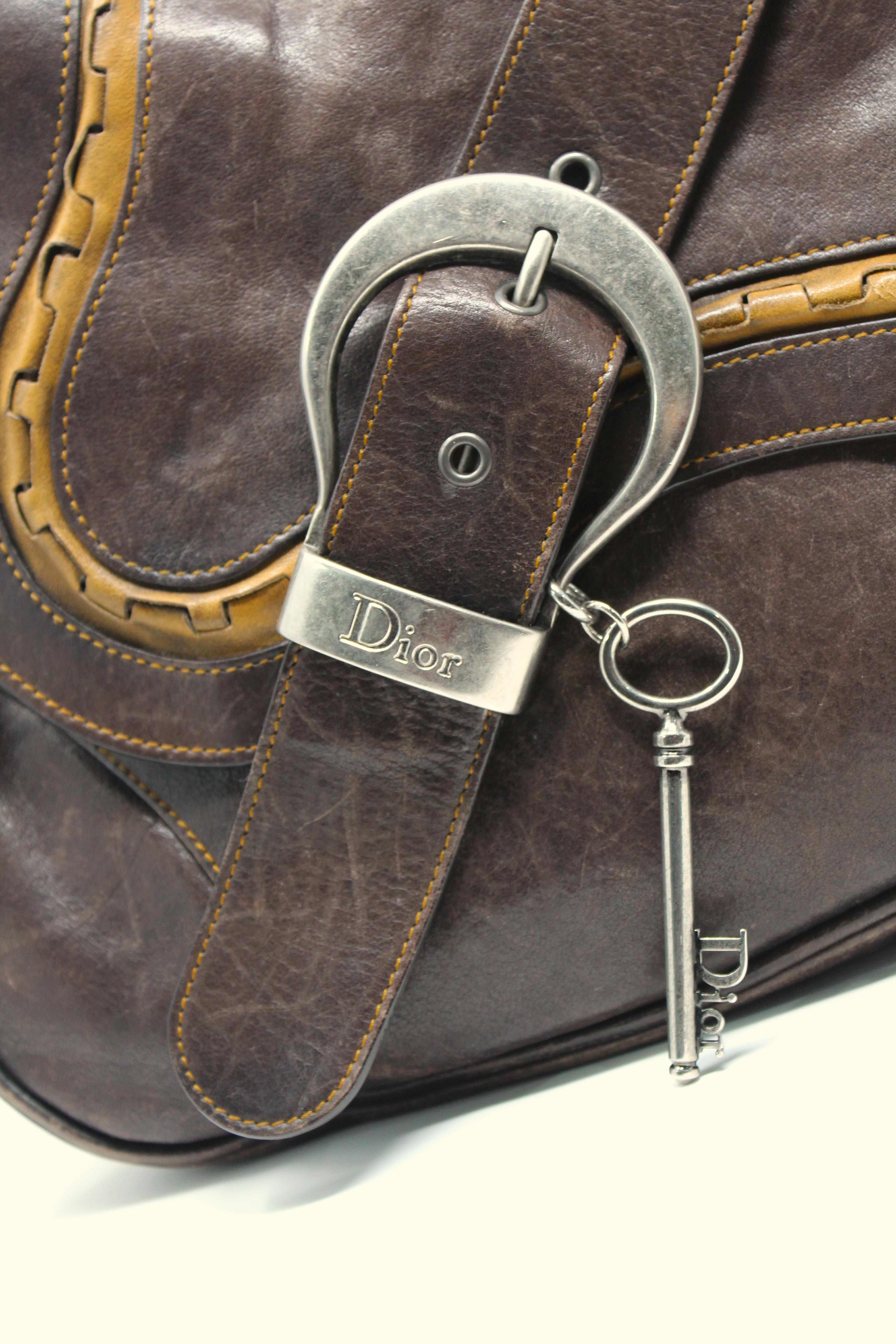Black Christian Dior Gaucho Brown Leather Saddle Crossbody Bag, SS 2006