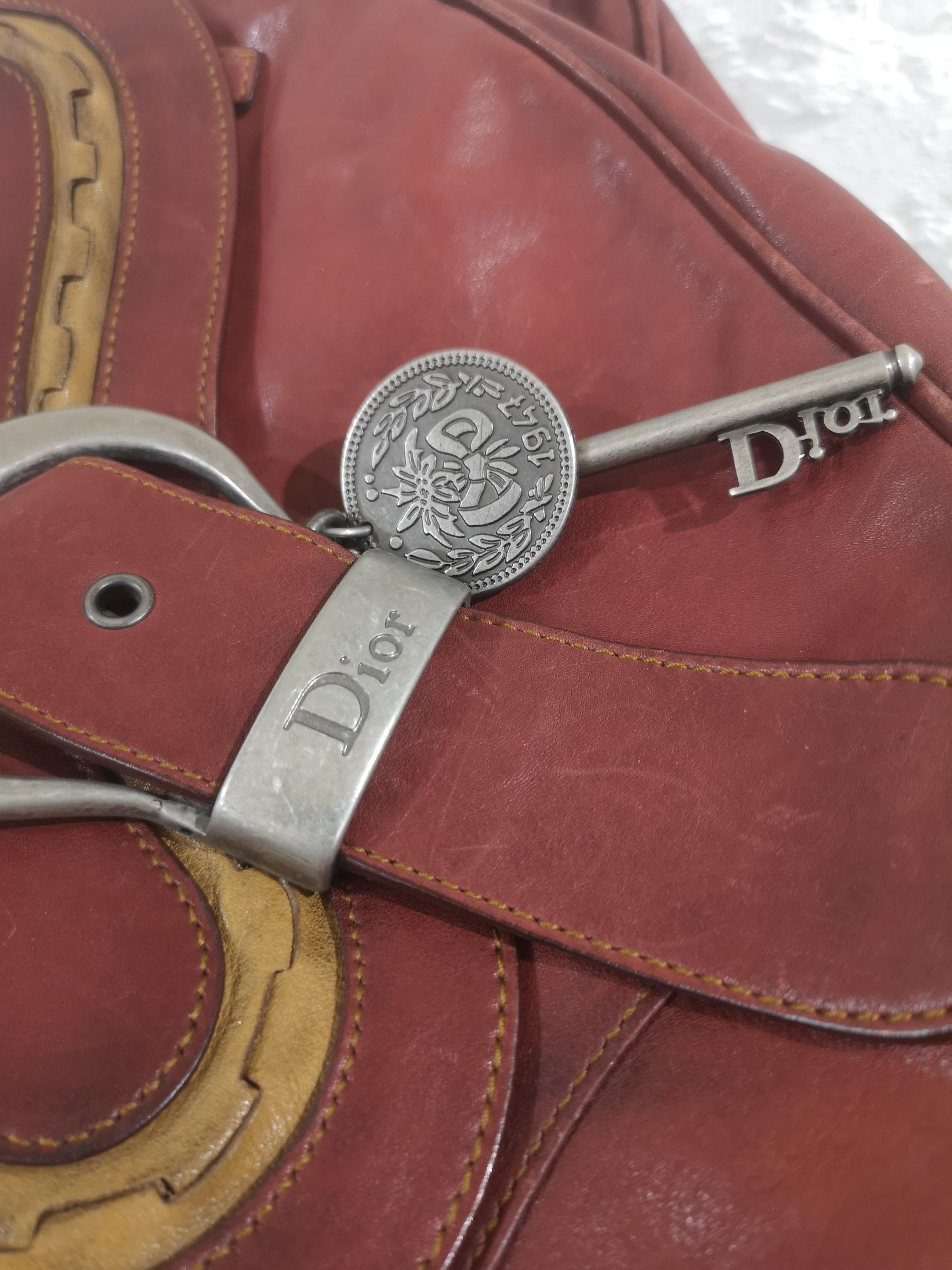 Christian Dior Borsa a spalla Gaucho in pelle bordeaux 3