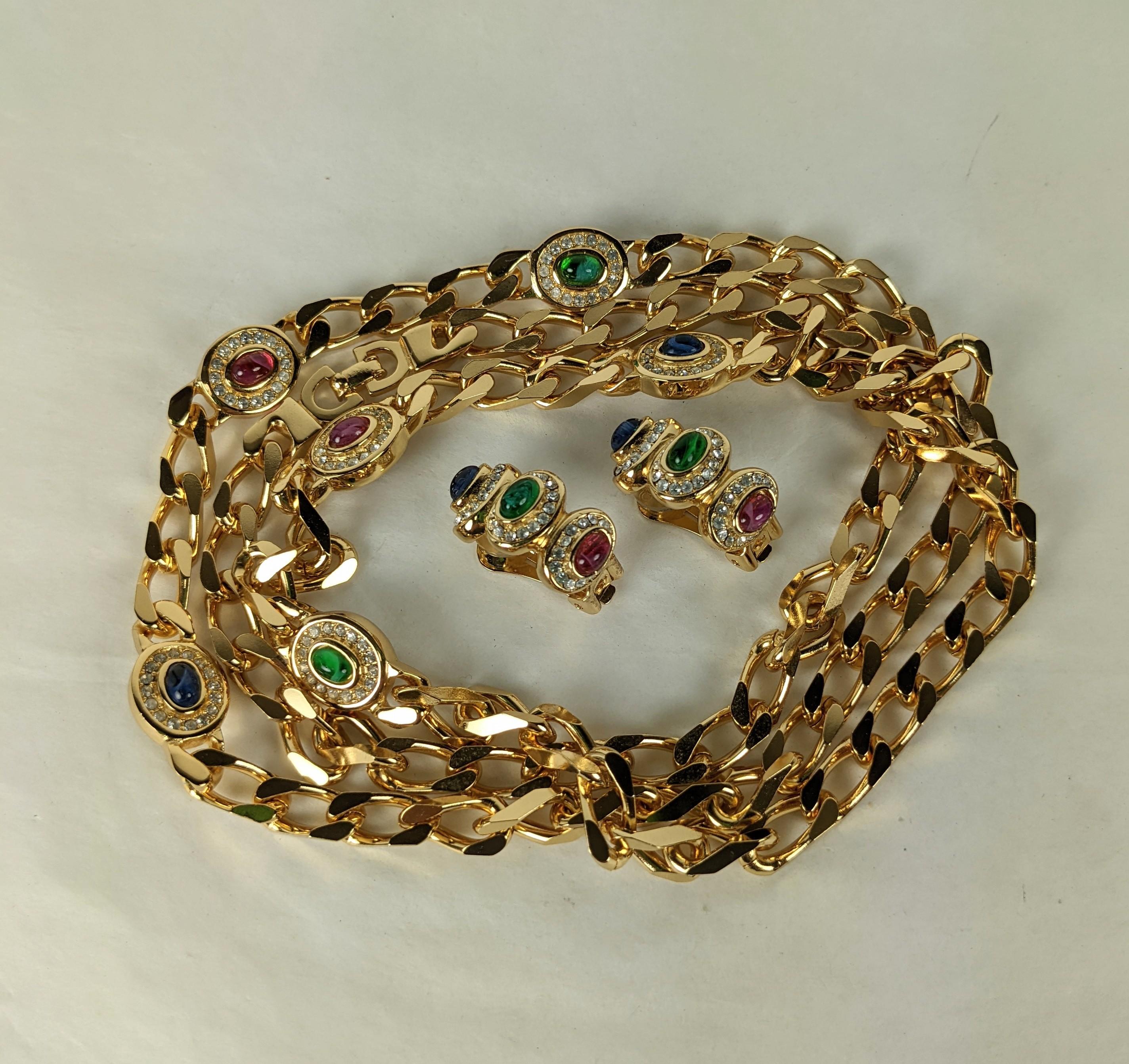 Christian Dior Gem Station Chain and Ear Clips In Good Condition For Sale In New York, NY
