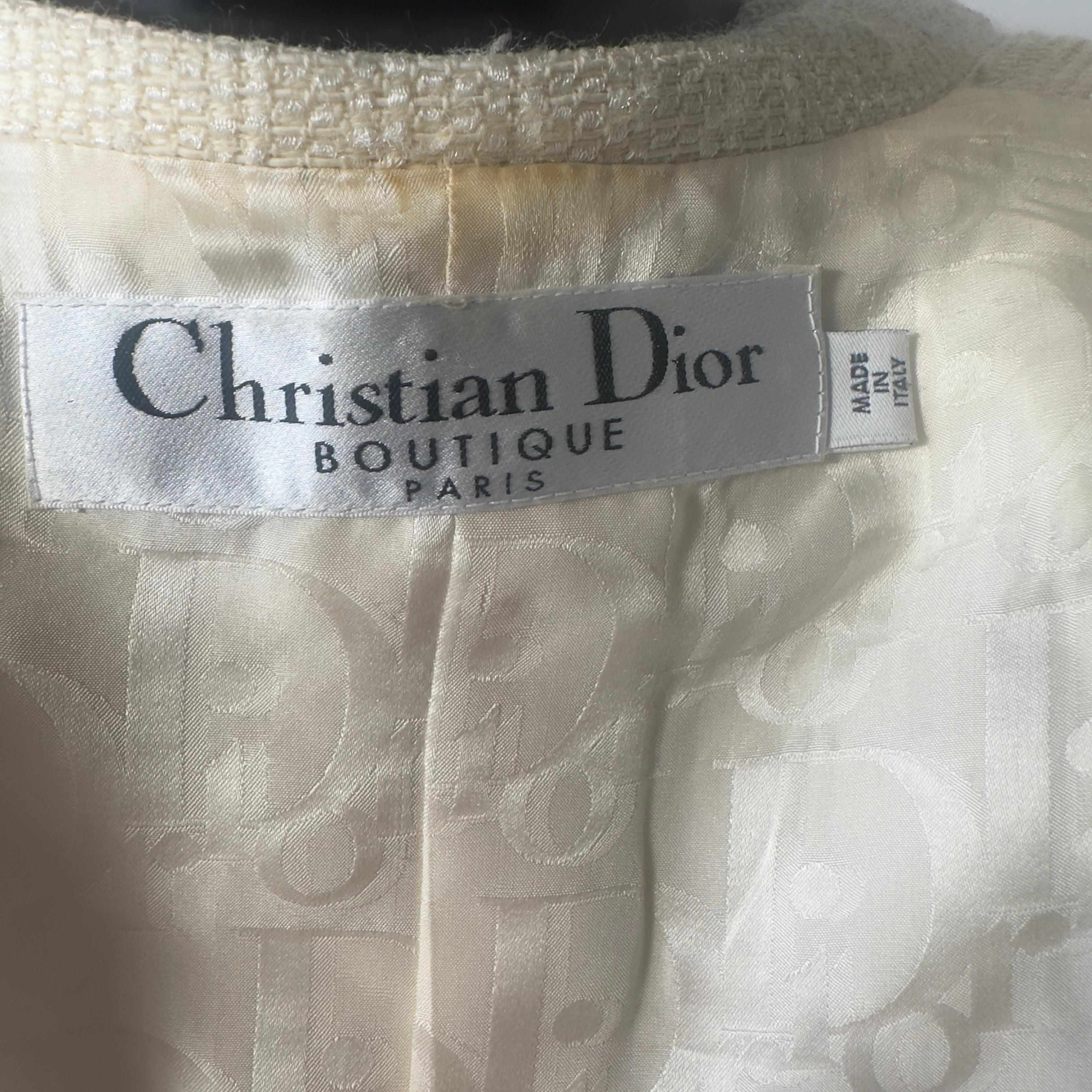Elfenbeinfarbene Wolljacke von Christian Dior mit Perlen aus den 90ern im Angebot 8