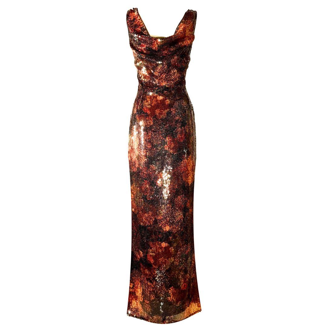 Christian Dior Gianfranco Ferre Autumn Sequin Gown Fall/Winter 1990's Size 44FR (Braun) im Angebot