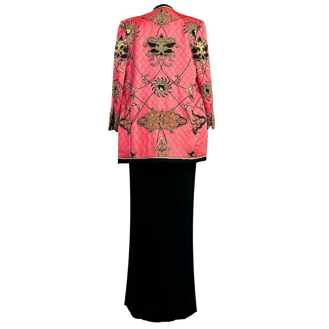 Noir Costume orné de perles Gianfranco Ferre pour Christian Dior automne/hiver 1992 Taille 36FR en vente