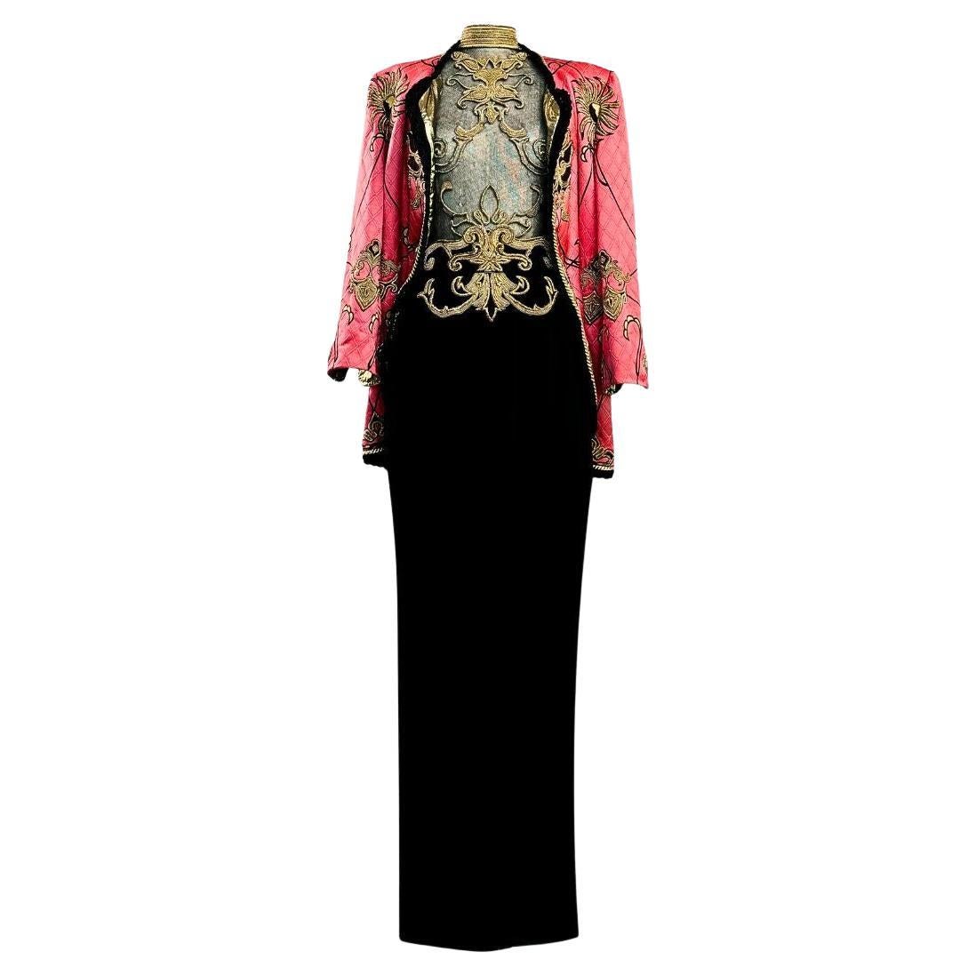 Christian Dior Gianfranco Ferre Traje Adornado con Cuentas Otoño/Invierno 1992 Talla 36FR