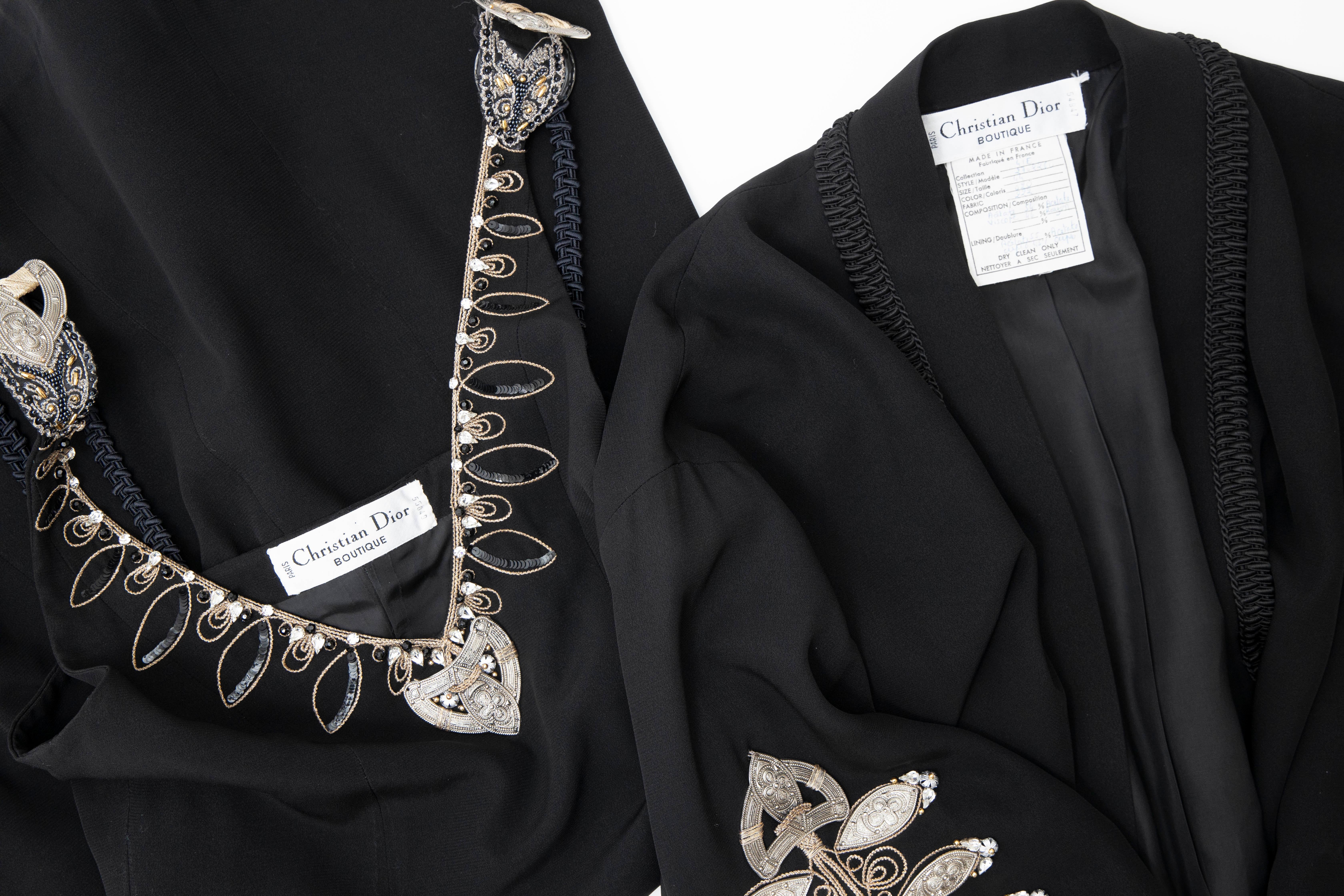 Christian Dior Gianfranco Ferré Numbered Black Embroidered Dress Ensemble, 1991 14