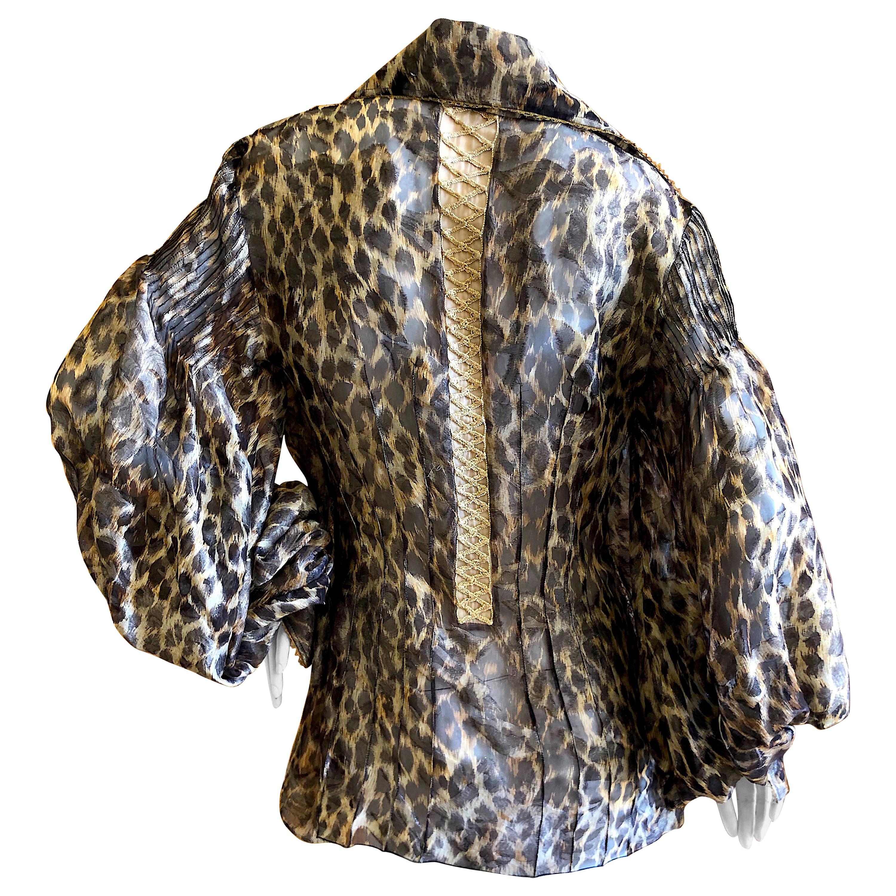 Christian Dior Gianfranco Ferre Numbered Demi Couture Leopard Print Silk Jacket For Sale