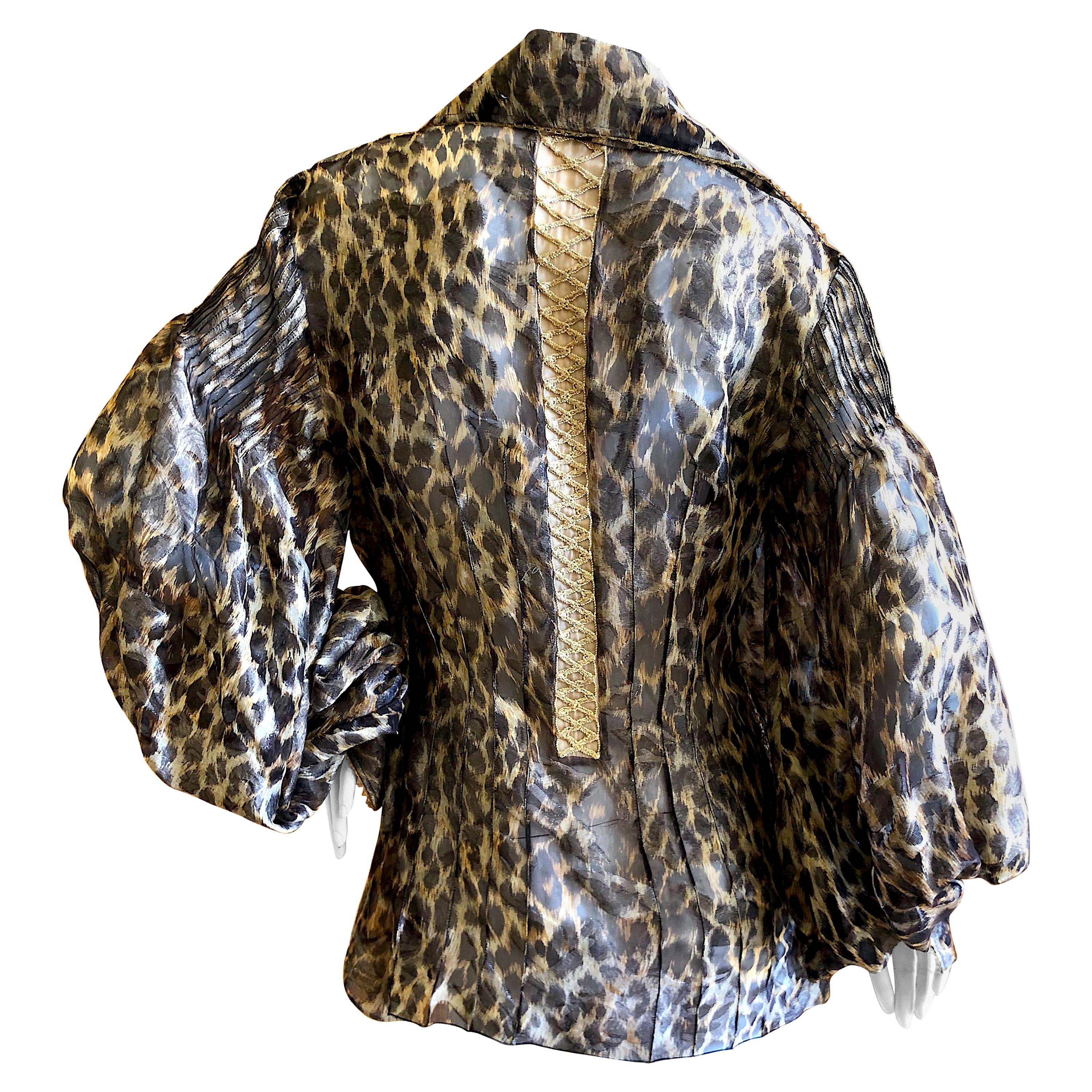 Christian Dior Gianfranco Ferre Numbered Demi Couture Leopard Print Silk Jacket For Sale