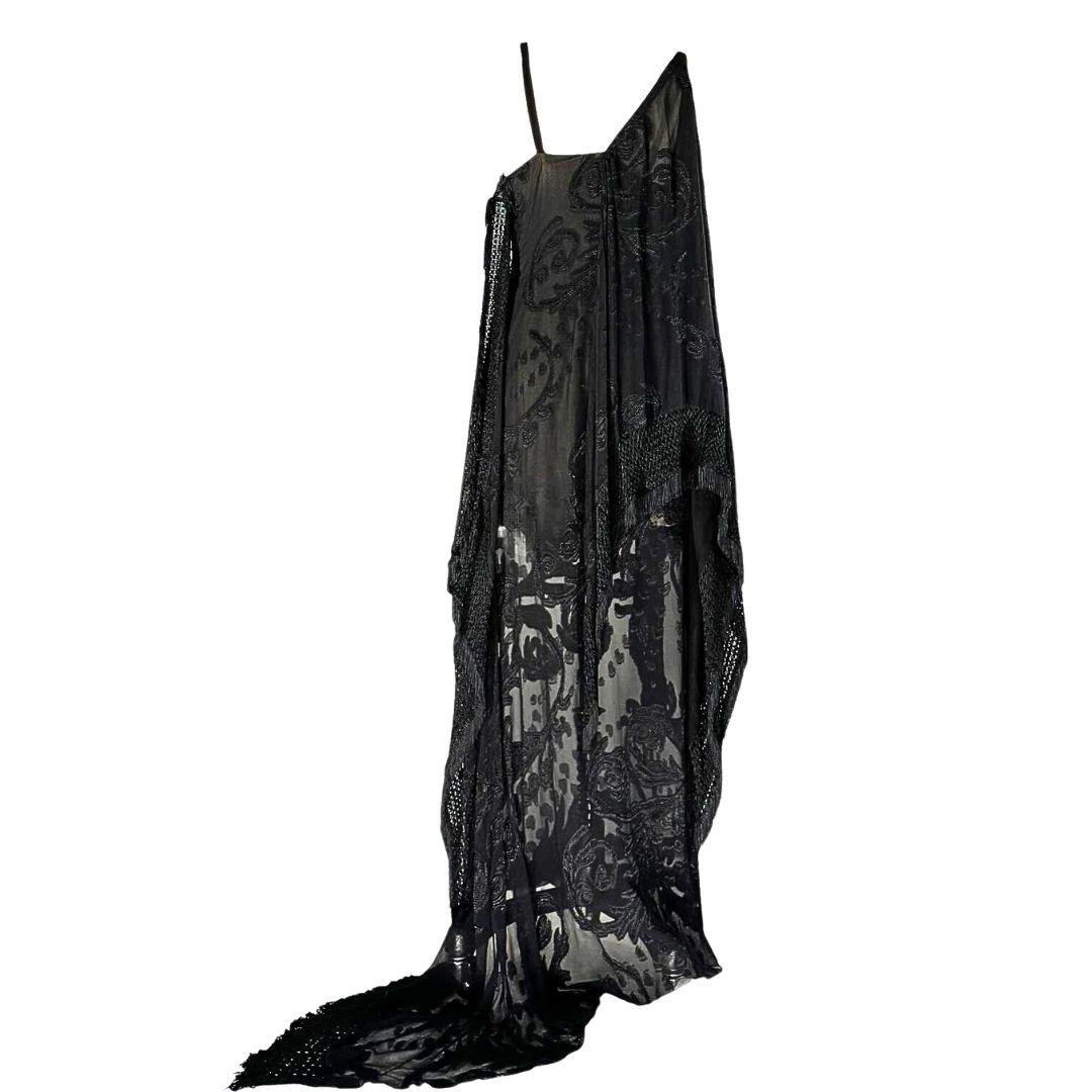 Christian Dior Gianfranco Ferre Sheer Black Gown Fall/Winter 1993 Size 38FR In Good Condition In Saint Petersburg, FL